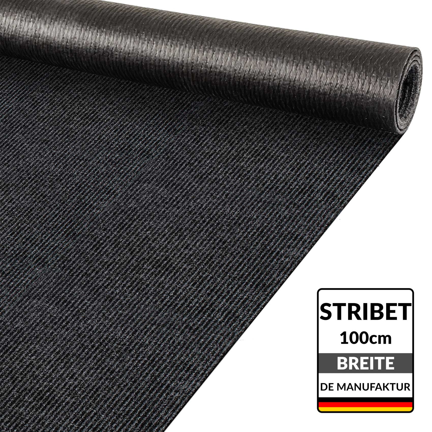 STRISCHW_10 Flurläufer Fahrzeugteppich Schmutzfangmatte Sauberlaufmatte Läufer rutschfest STRIBET Breite 100cm Schwarz