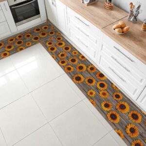 Läufer PVC Teppich rutschfest abwaschbar Sonnenblumen Grau 50cm Breit