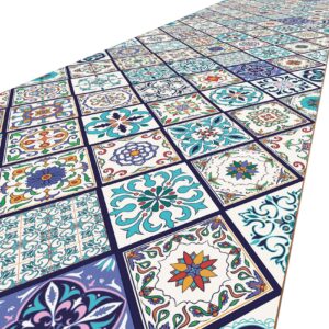 Küchenläufer PVC rutschfest abwaschbar Orientalische Fliese Blau 50cm Breit