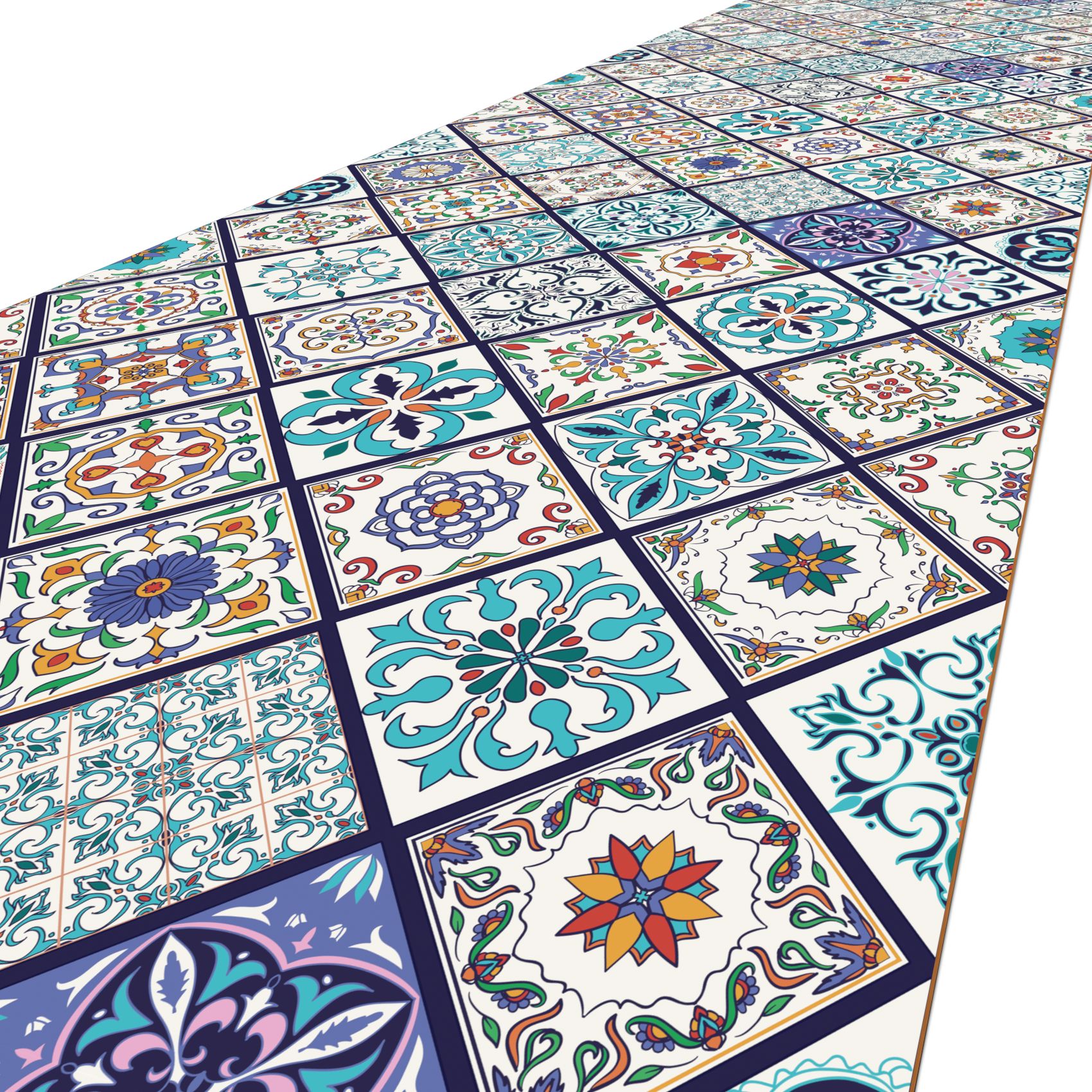 Küchenläufer PVC rutschfest abwaschbar Orientalische Fliese Blau 50cm Breit