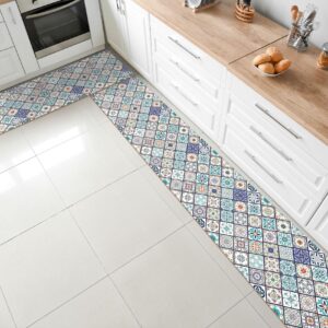 Küchenläufer PVC rutschfest abwaschbar Orientalische Fliese Blau 50cm Breit