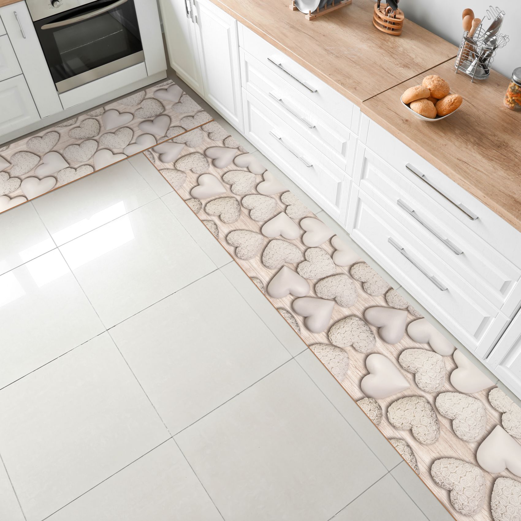 Küchenläufer Küchenteppich PVC rutschfest abwaschbar Home Sweet Home Beige 50cm Breit