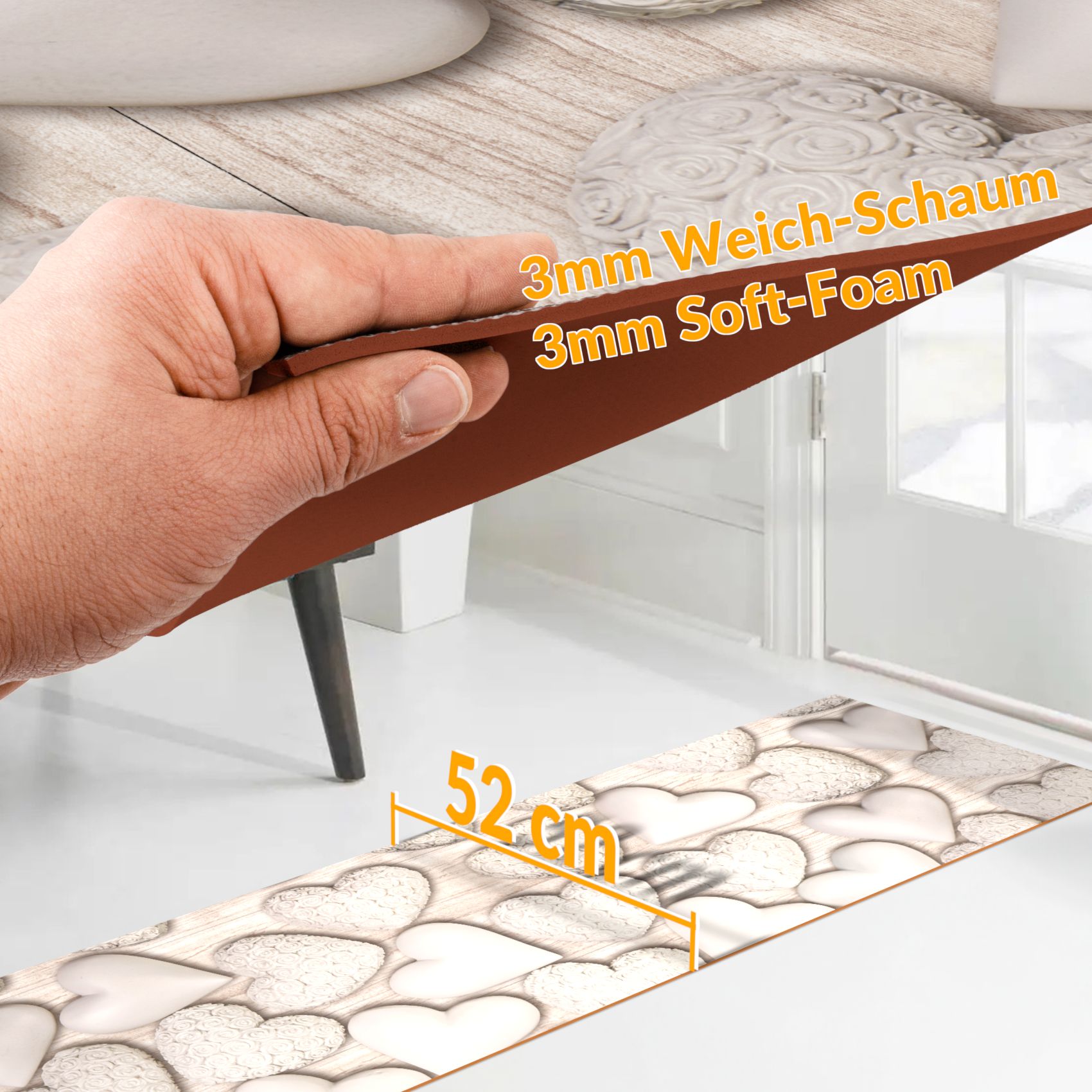 Küchenläufer Küchenteppich PVC rutschfest abwaschbar Home Sweet Home Beige 50cm Breit