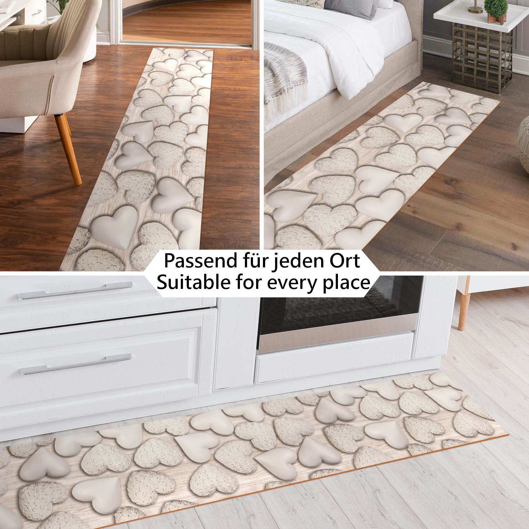 Küchenläufer Küchenteppich PVC rutschfest abwaschbar Home Sweet Home Beige 50cm Breit