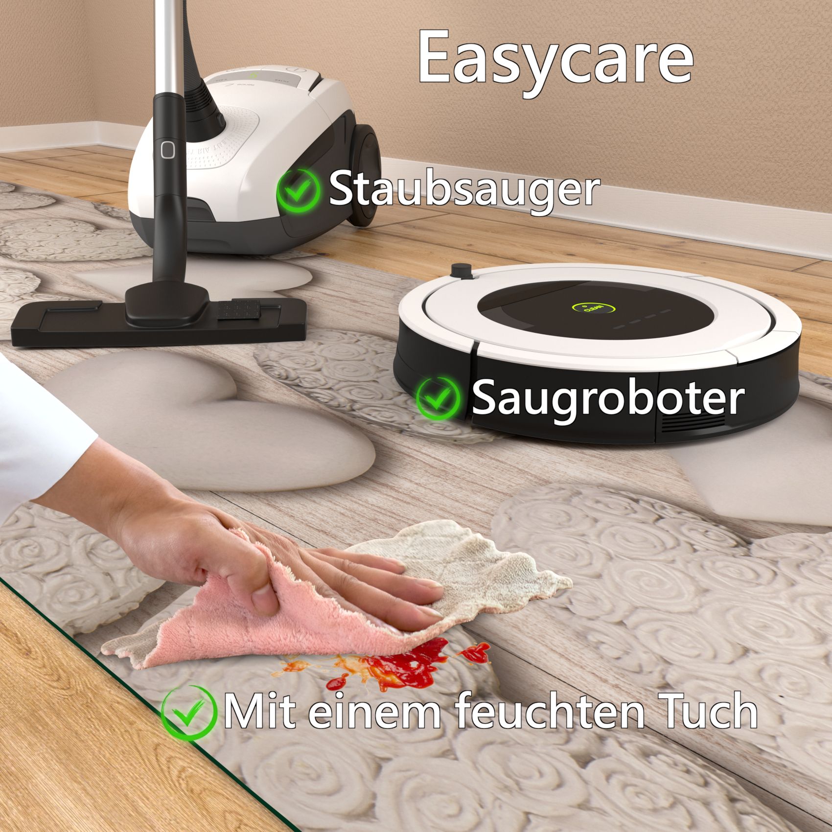 Küchenläufer Küchenteppich PVC rutschfest abwaschbar Home Sweet Home Beige 50cm Breit