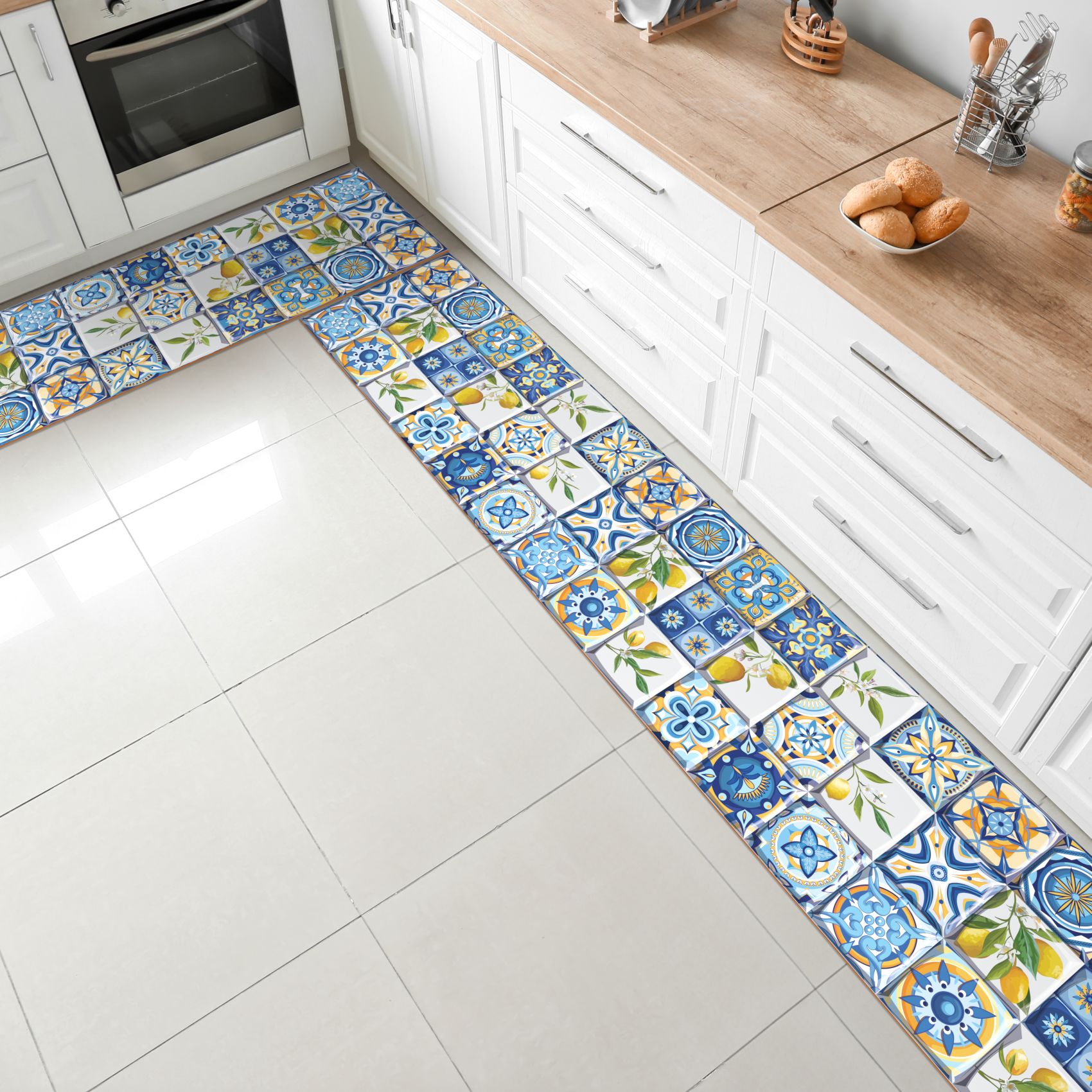 BE60061_20 Teppichläufer Küchenläufer PVC rutschfest abwaschbar Zitrone Lemon Holz Beige 50cm Breit