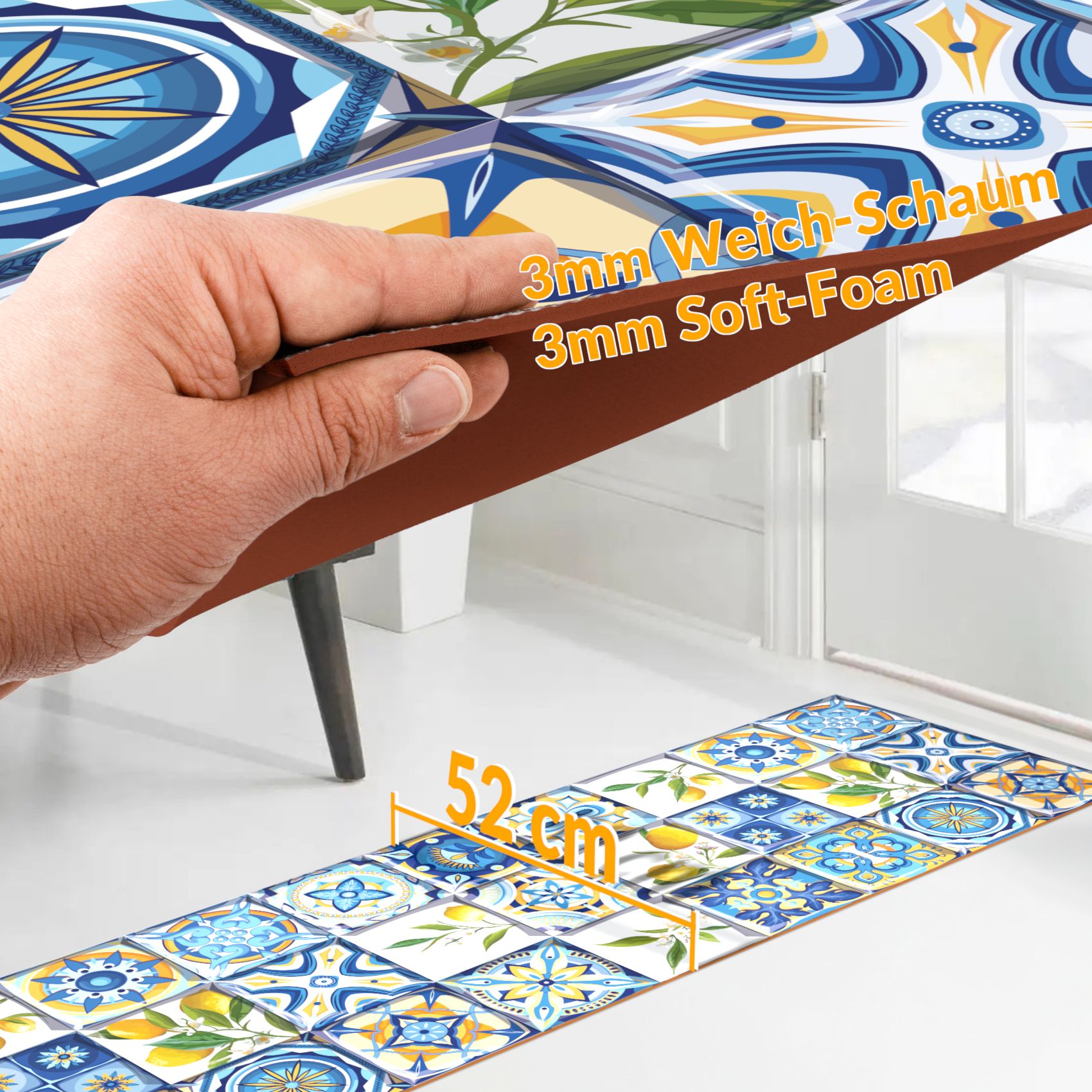 BE60061_50 Teppichläufer Küchenläufer PVC rutschfest abwaschbar Zitrone Lemon Holz Beige 50cm Breit