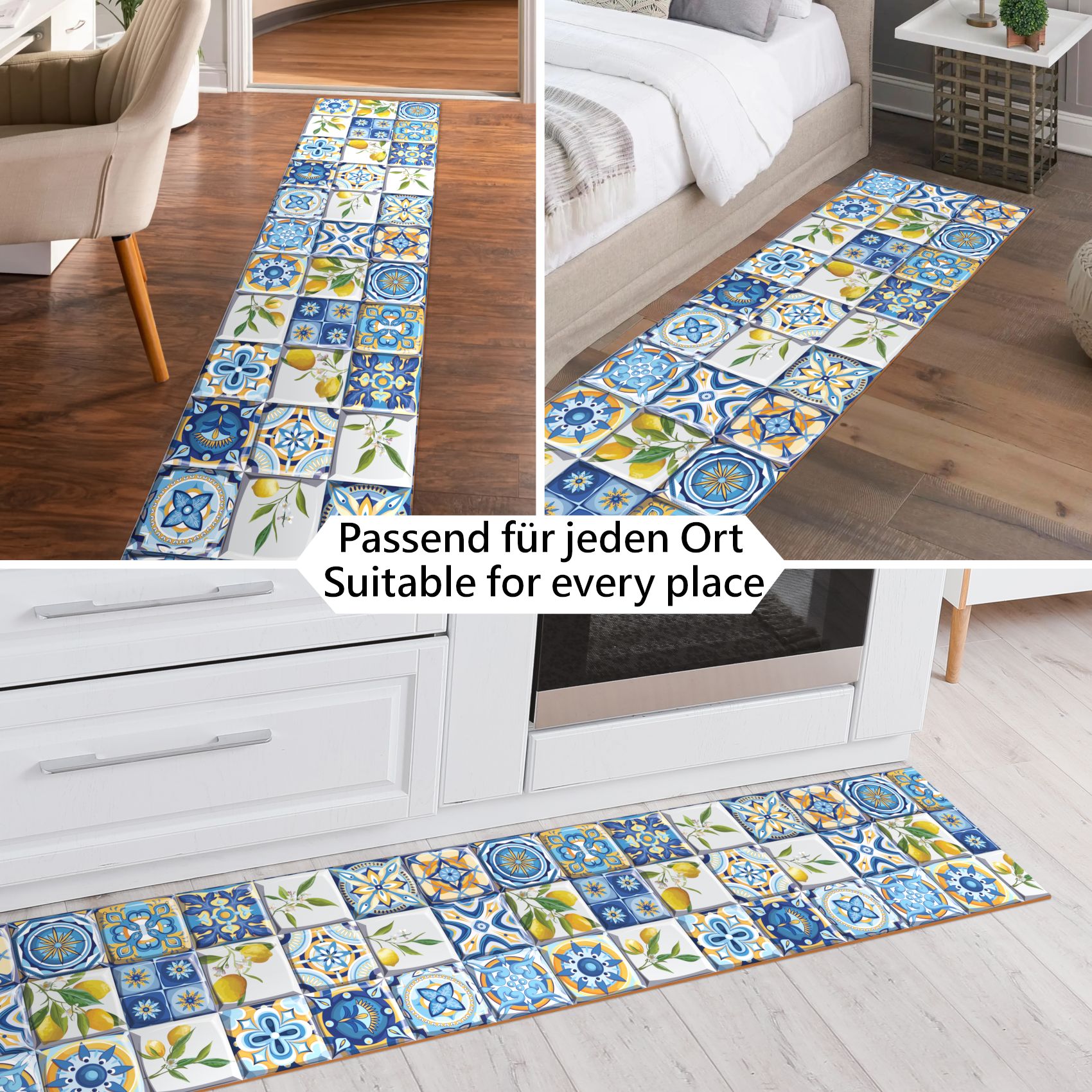 BE60061_17W Teppichläufer Küchenläufer PVC rutschfest abwaschbar Zitrone Lemon Holz Beige 50cm Breit