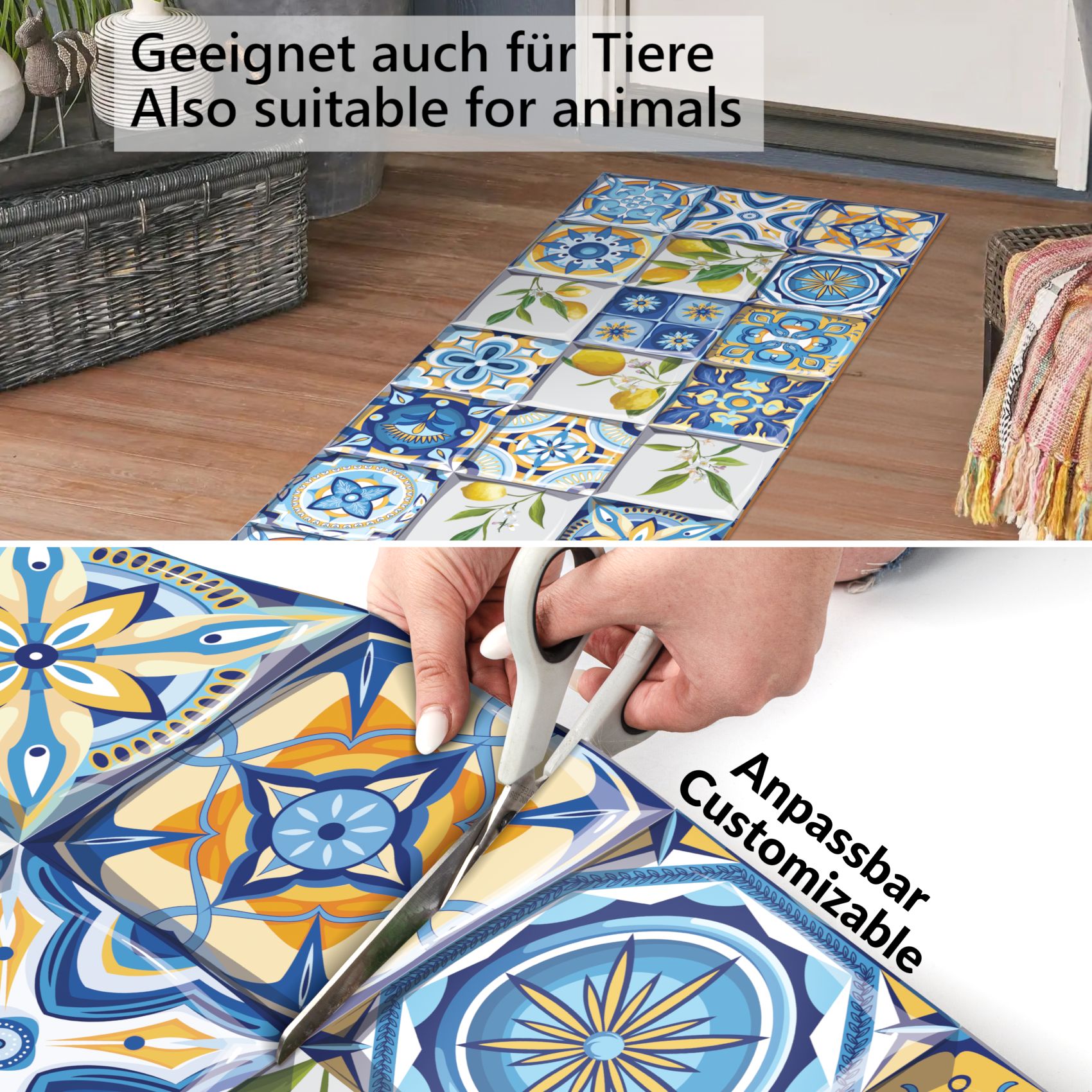 BE60061_50 Teppichläufer Küchenläufer PVC rutschfest abwaschbar Zitrone Lemon Holz Beige 50cm Breit