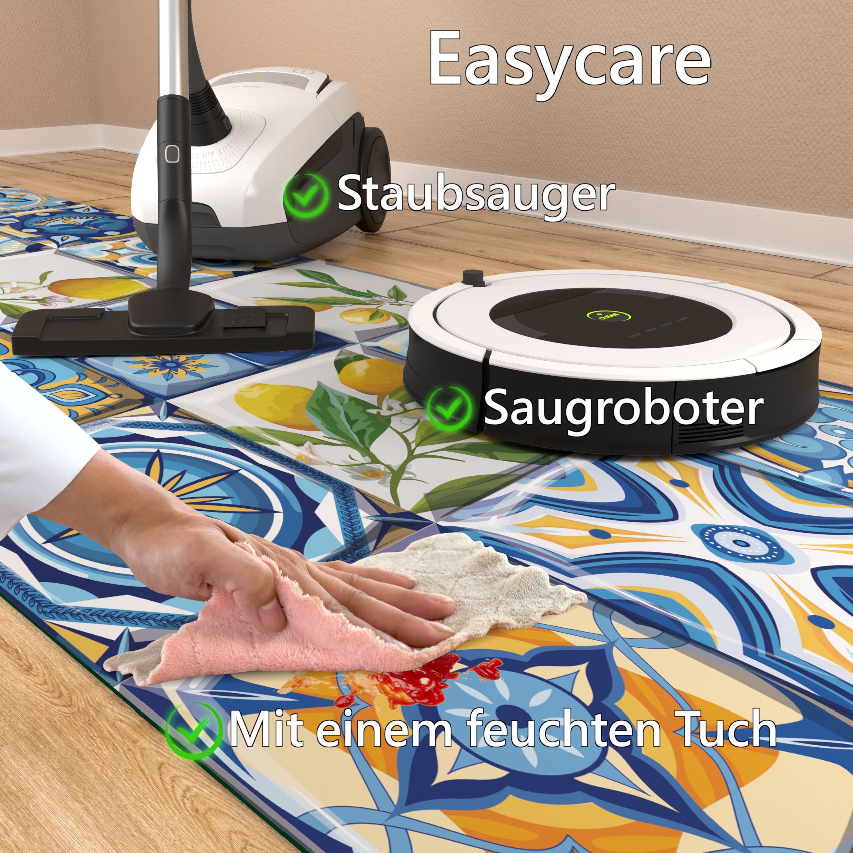 BE60061_70 Teppichläufer Küchenläufer PVC rutschfest abwaschbar Zitrone Lemon Holz Beige 50cm Breit