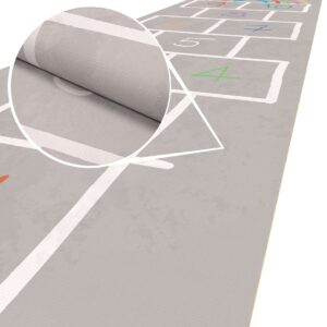 Spielmatte Teppich Läufer Hüpfspiel Hüpfkästchen Spielteppich abwaschbar Spring Kreuz Grau / Bunt 67x240cm