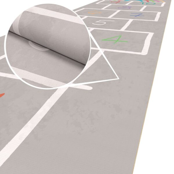 Spielmatte Teppich Läufer Hüpfspiel Hüpfkästchen Spielteppich abwaschbar Spring Kreuz Grau / Bunt 67x240cm