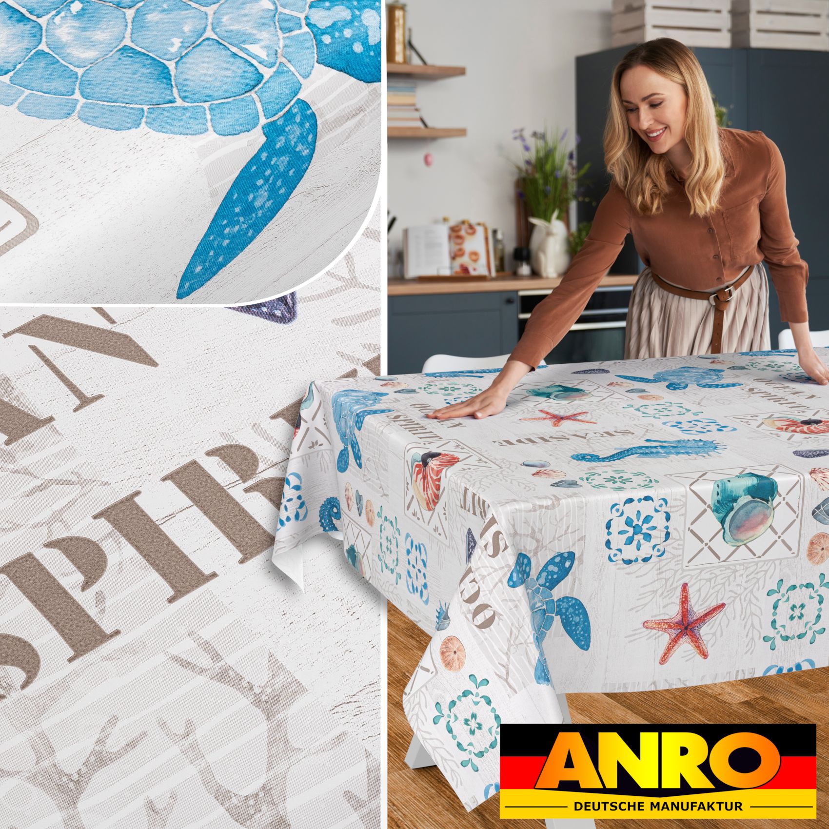 Wachstischdecke Wachstuch Tischdecke Wachstuch Meterware Tischdecke abwaschbar Gartentischdecke Ozean