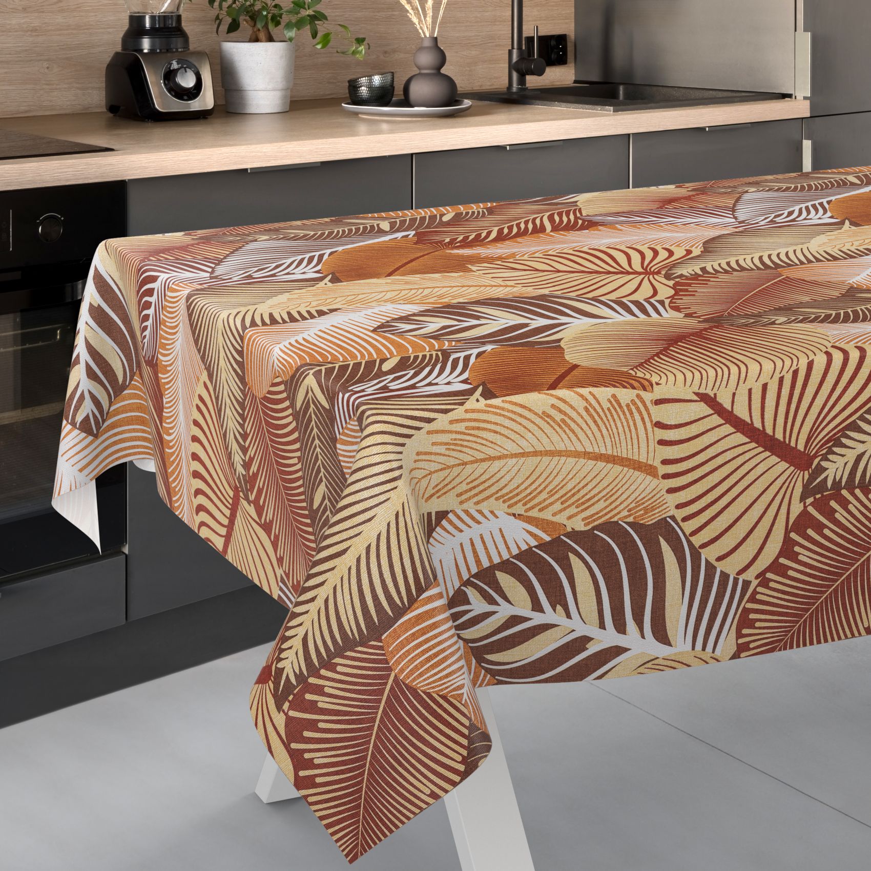 Wachstischdecke Wachstuch Tischdecke Wachstuch Meterware Tischdecke abwaschbar Gartentischdecke Blätter Gold