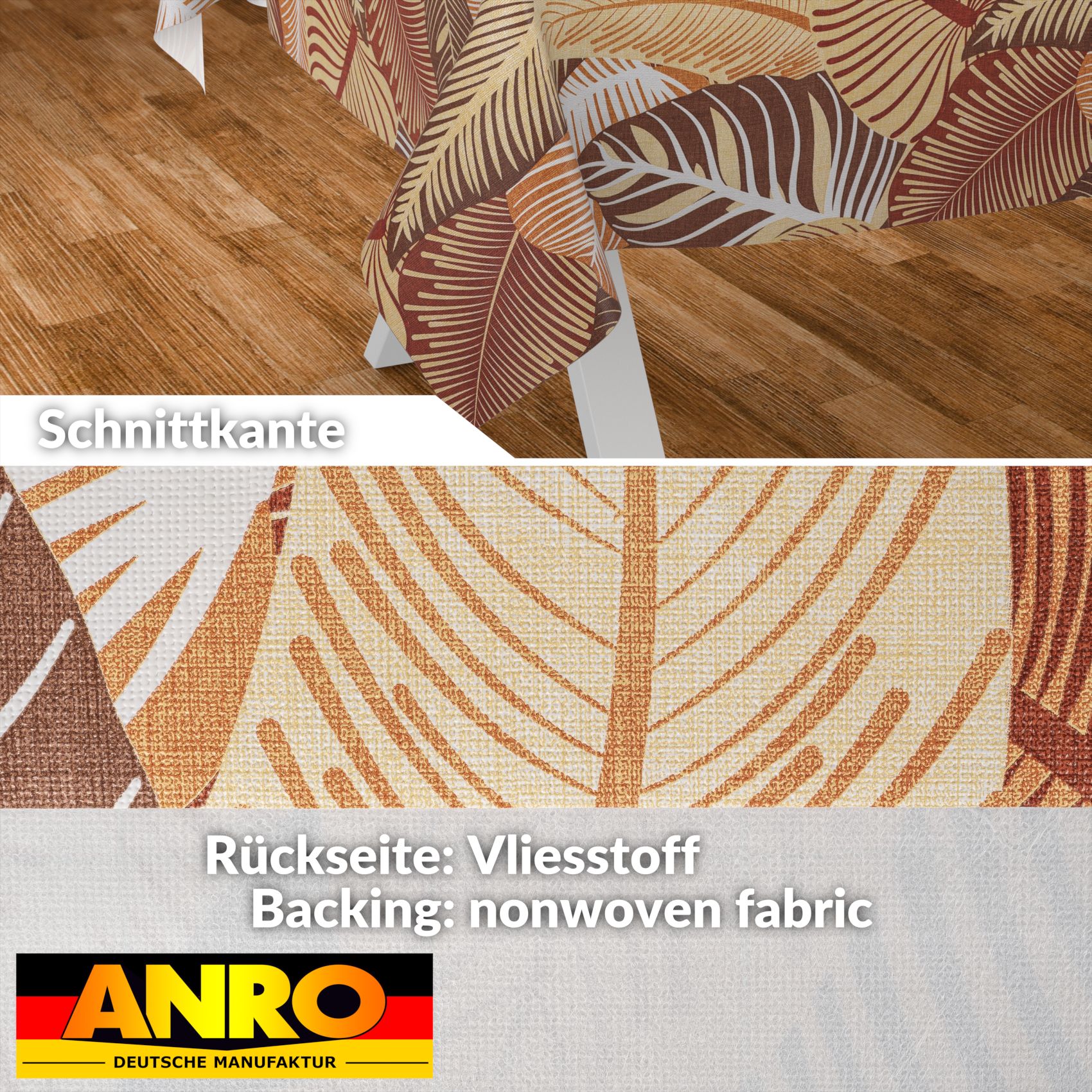 Wachstischdecke Wachstuch Tischdecke Wachstuch Meterware Tischdecke abwaschbar Gartentischdecke Blätter Gold