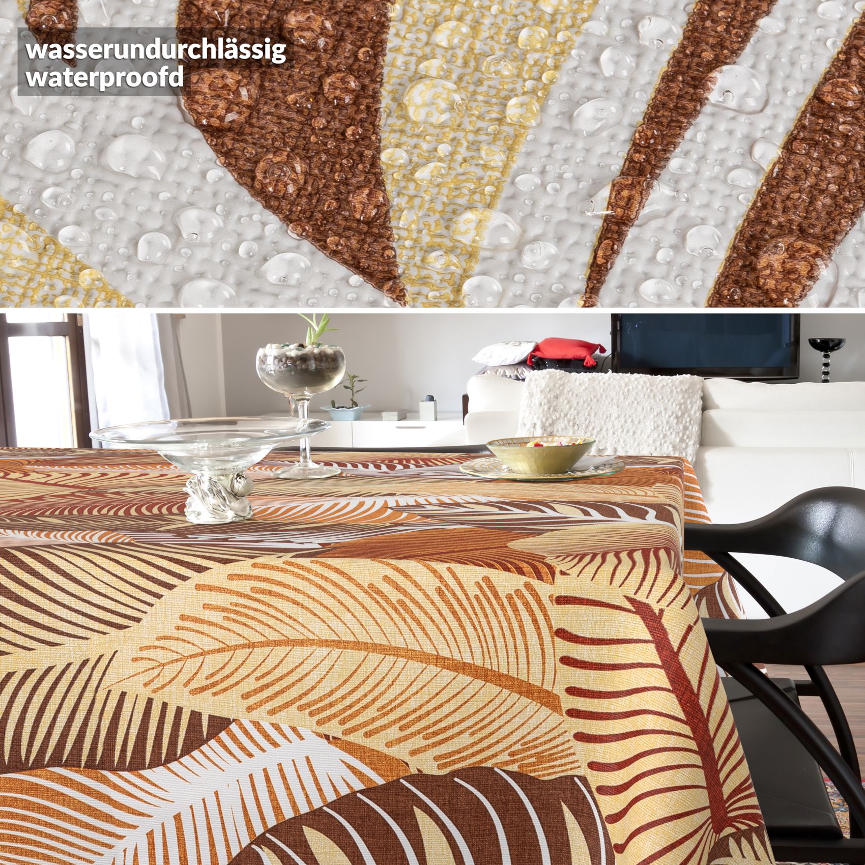 Wachstischdecke Wachstuch Tischdecke Wachstuch Meterware Tischdecke abwaschbar Gartentischdecke Blätter Gold