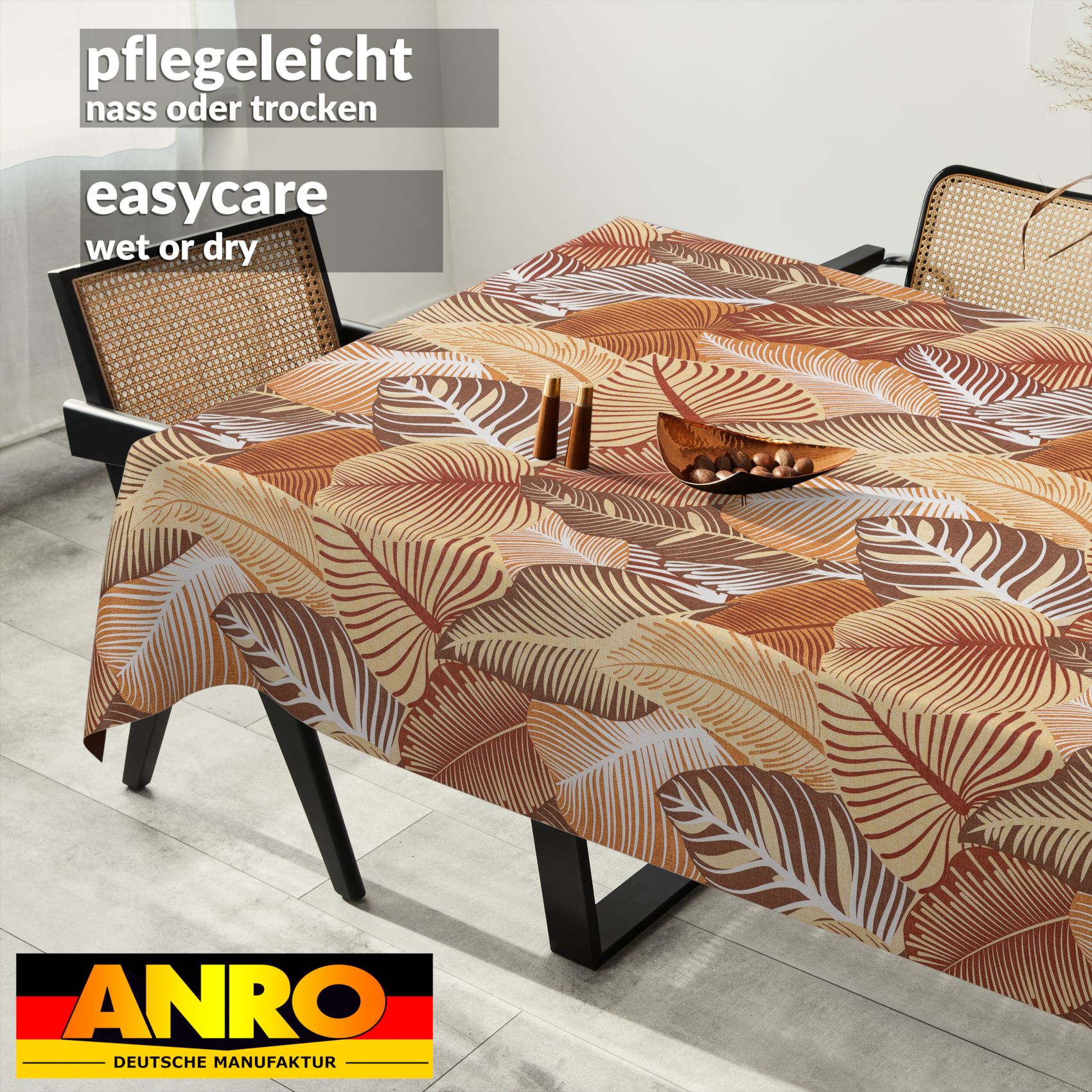 Wachstischdecke Wachstuch Tischdecke Wachstuch Meterware Tischdecke abwaschbar Gartentischdecke Blätter Gold