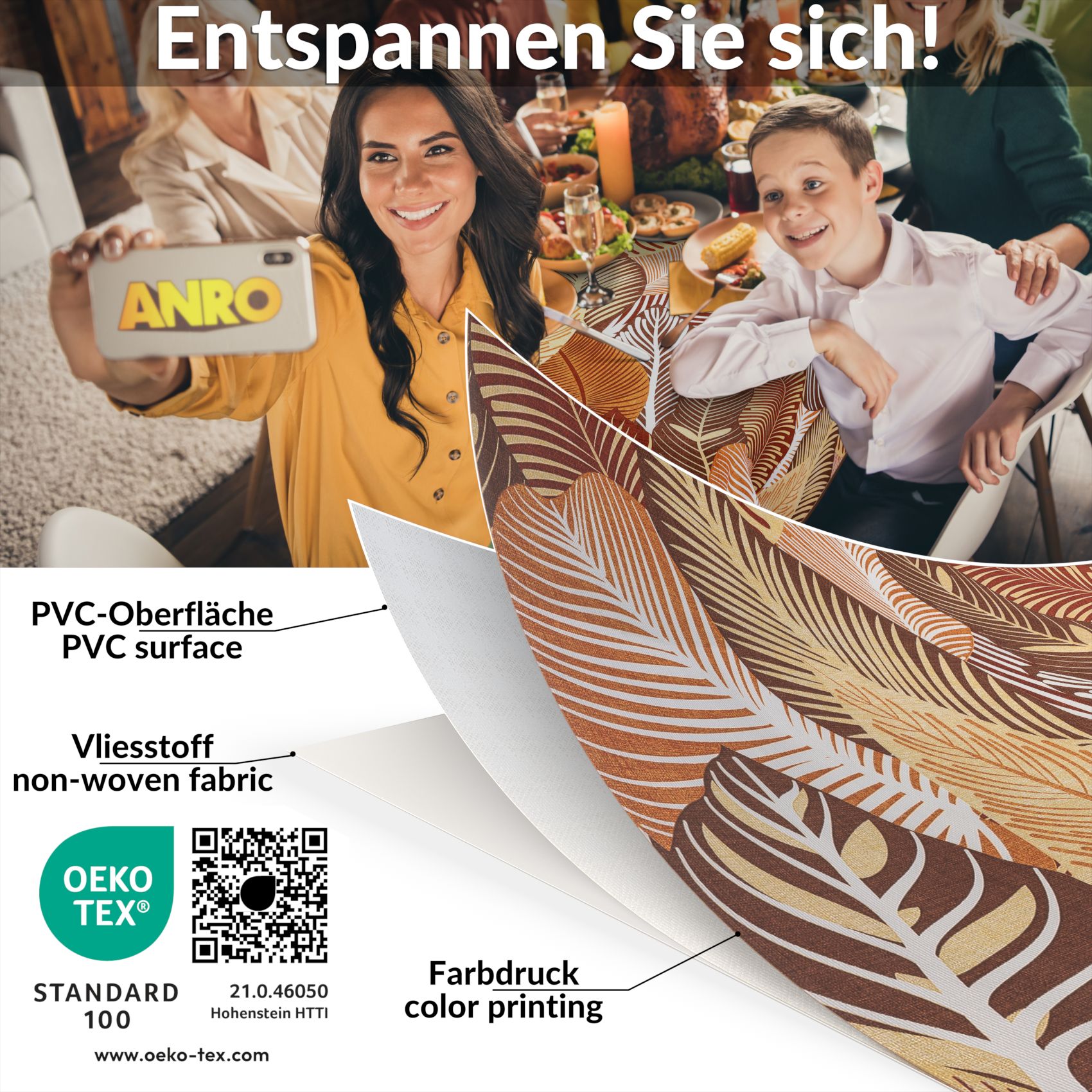 Wachstischdecke Wachstuch Tischdecke Wachstuch Meterware Tischdecke abwaschbar Gartentischdecke Blätter Gold