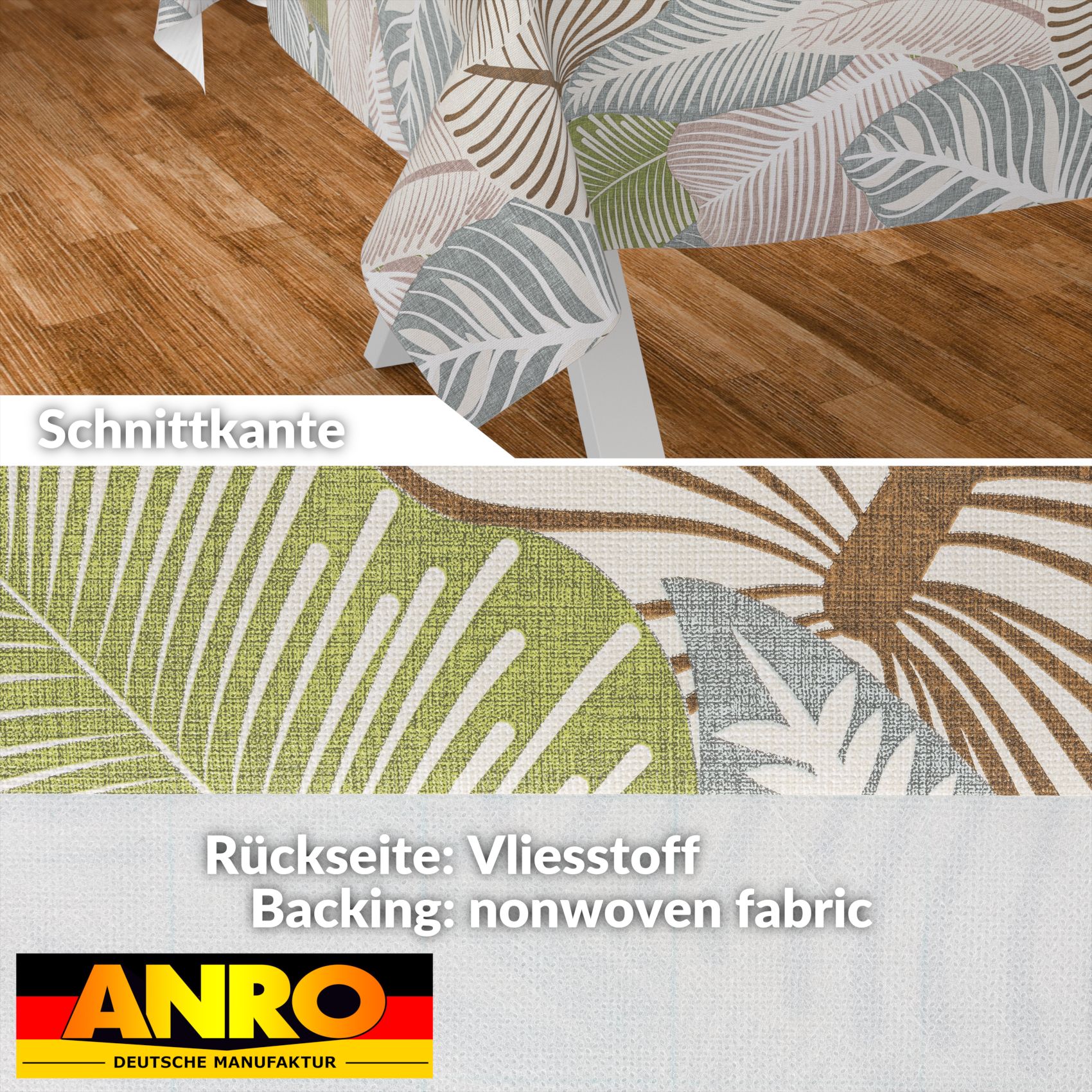 C02381E_SQ_30 Wachstischdecke Wachstuch Tischdecke Wachstuch Meterware Tischdecke abwaschbar Gartentischdecke Blätter Grün