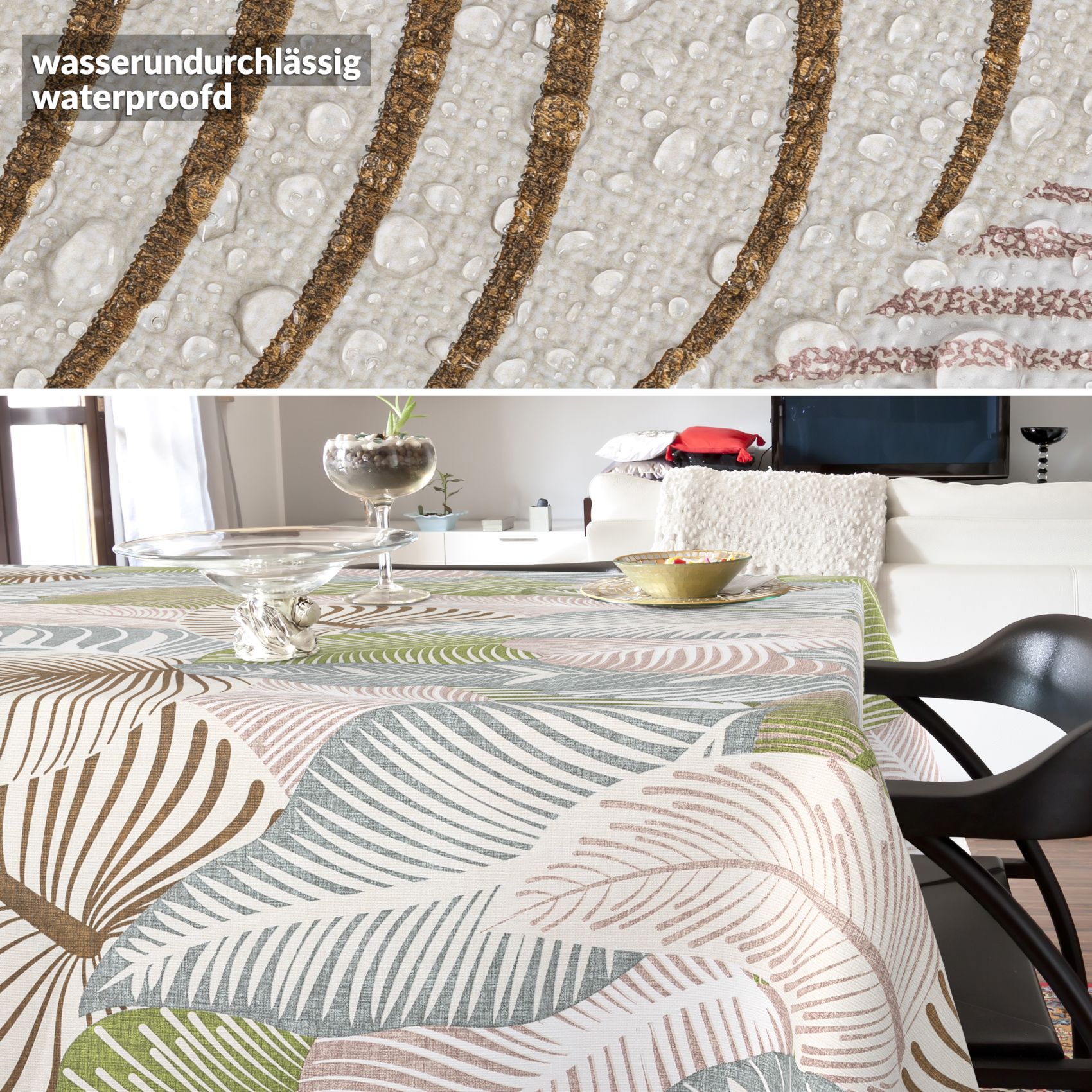 C02381E_SQ_40 Wachstischdecke Wachstuch Tischdecke Wachstuch Meterware Tischdecke abwaschbar Gartentischdecke Blätter Grün