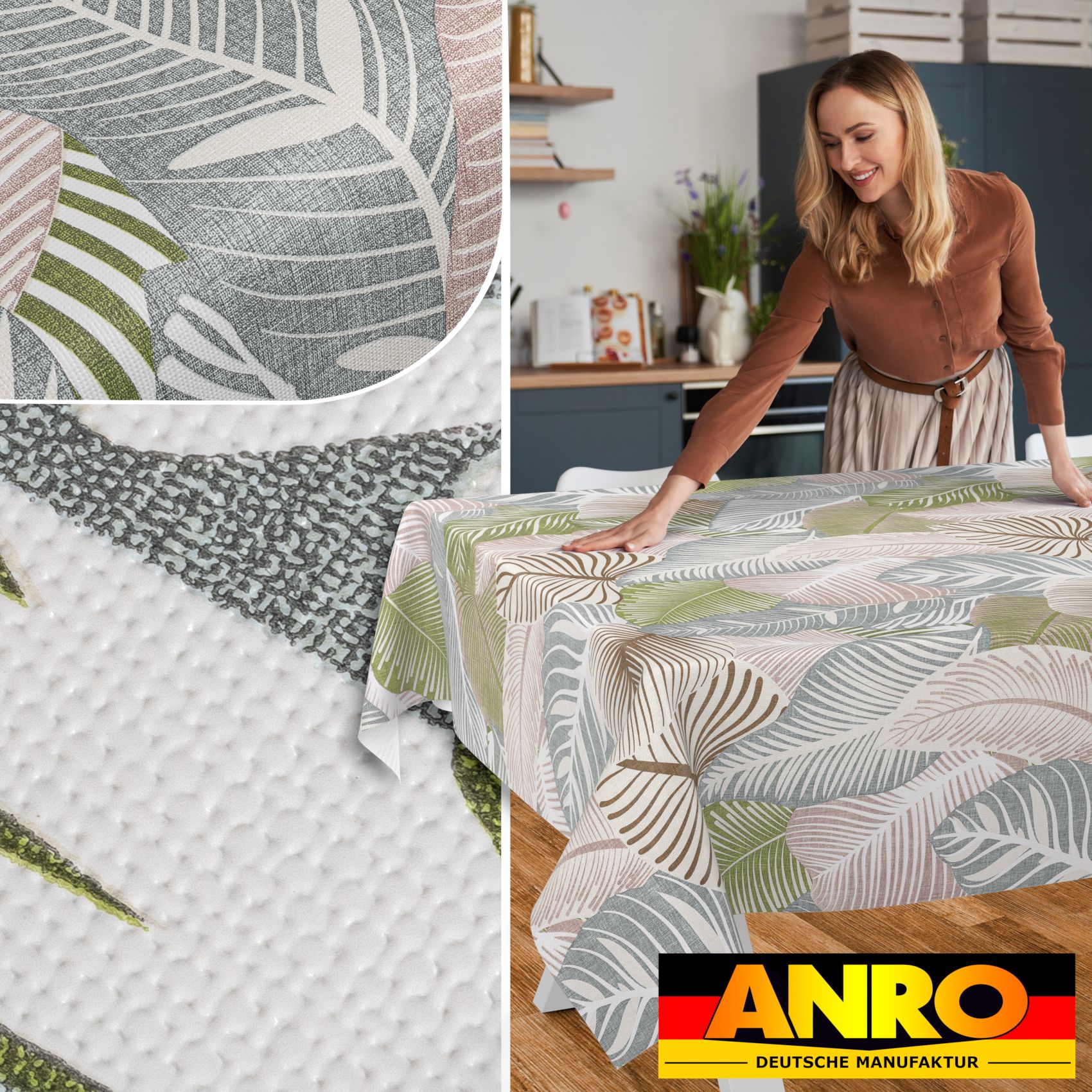 C02381E_SQ_50 Wachstischdecke Wachstuch Tischdecke Wachstuch Meterware Tischdecke abwaschbar Gartentischdecke Blätter Grün