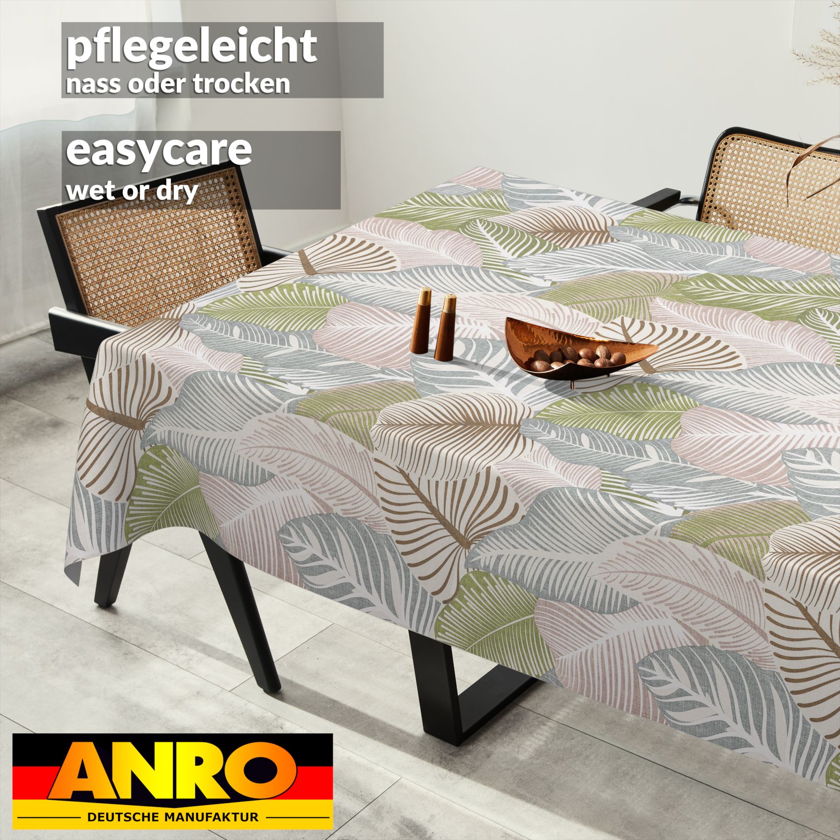 C02381E_SQ_91 Wachstischdecke Wachstuch Tischdecke Wachstuch Meterware Tischdecke abwaschbar Gartentischdecke Blätter Grün