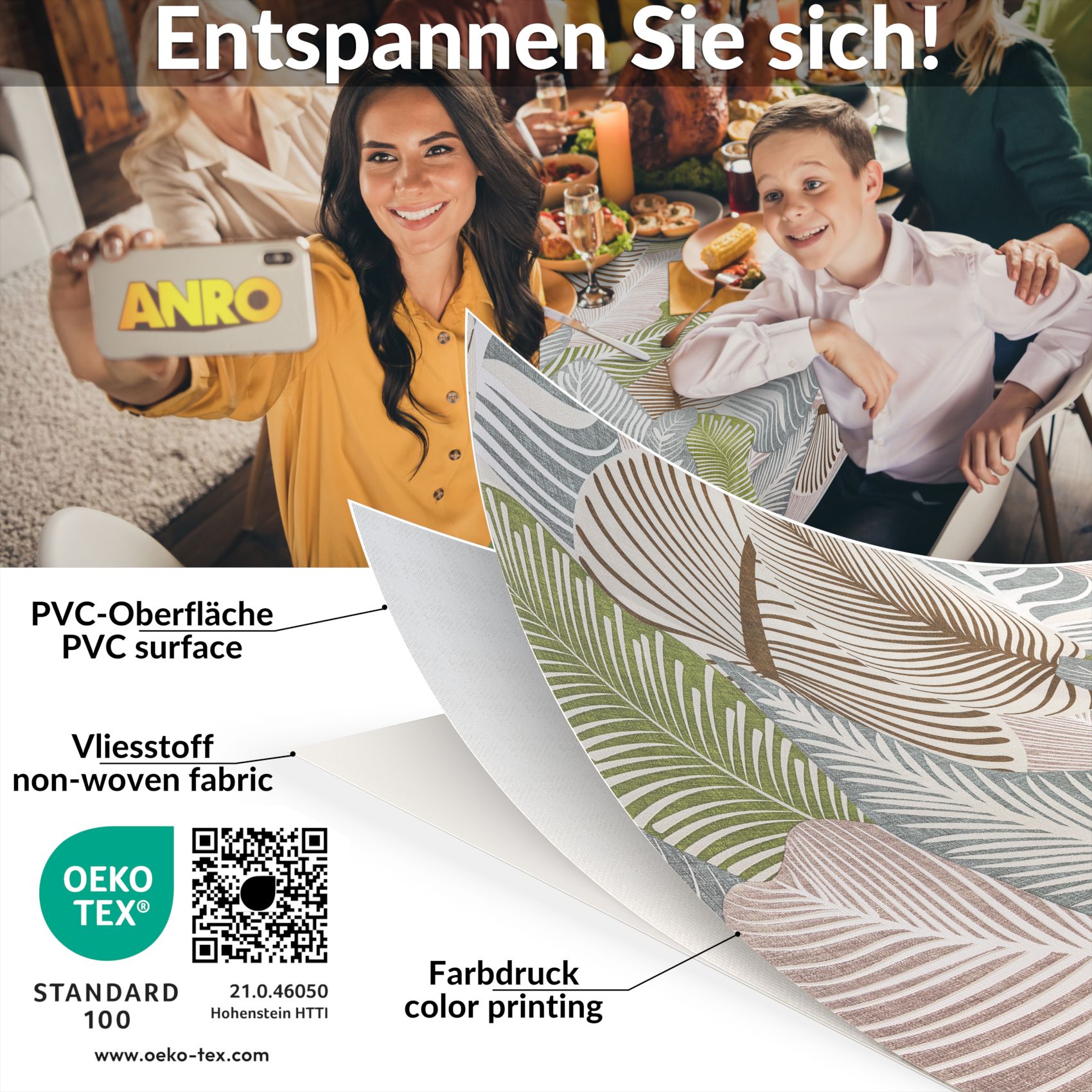 C02381E_80 Wachstischdecke Wachstuch Tischdecke Wachstuch Meterware Tischdecke abwaschbar Gartentischdecke Blätter Grün