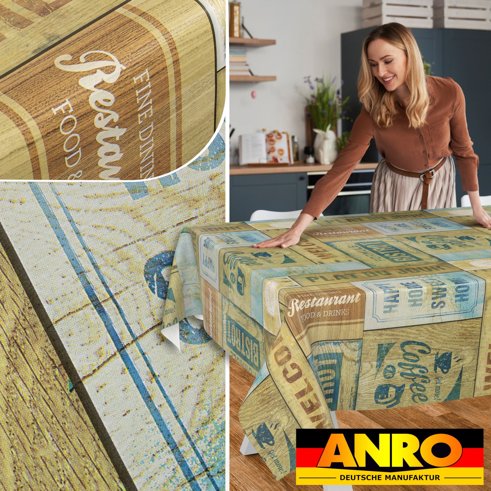 C02371E_SQ_50 Wachstischdecke Wachstuch Tischdecke Wachstuch Meterware Tischdecke abwaschbar Gartentischdecke Holz Industry