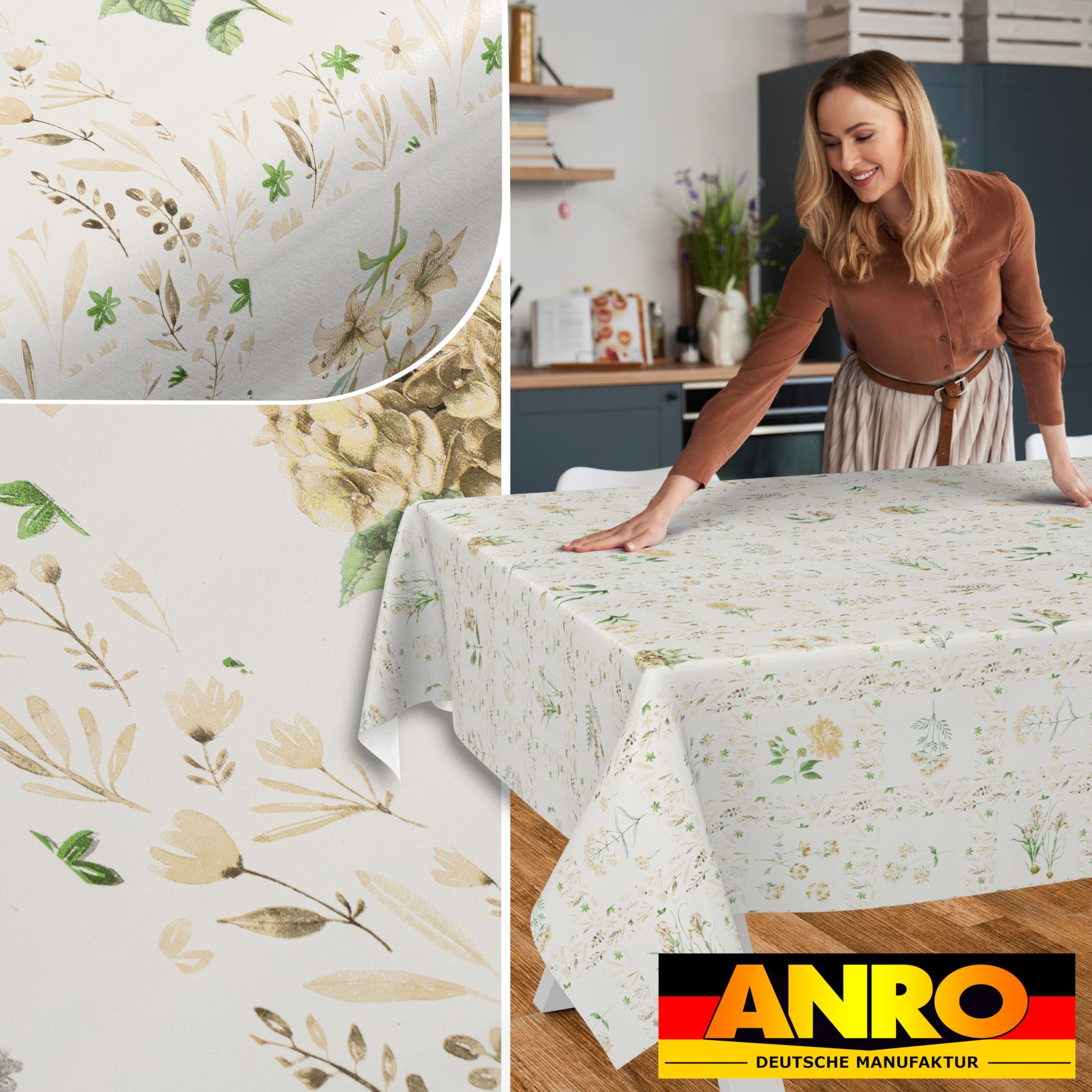 Wachstischdecke Wachstuch Tischdecke Wachstuch Meterware Tischdecke abwaschbar Gartentischdecke Blumenkaro Beige