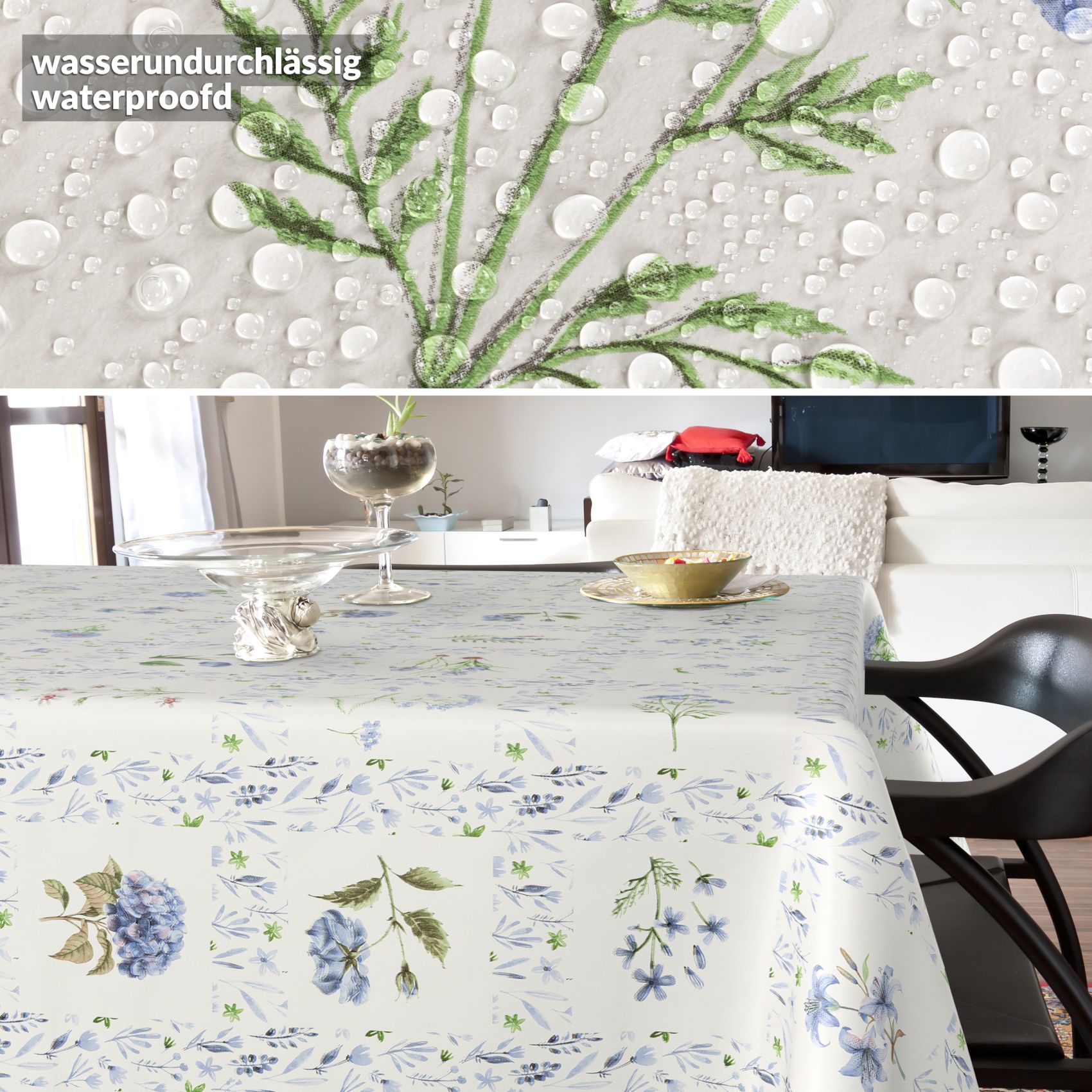 Wachstischdecke Wachstuch Tischdecke Wachstuch Meterware Tischdecke abwaschbar Gartentischdecke Blumenkaro Blau