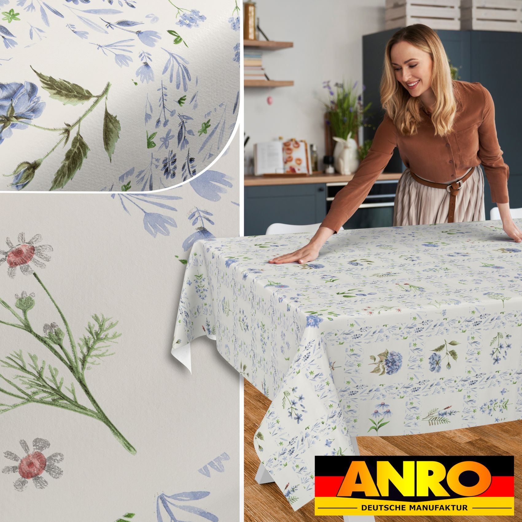 Wachstischdecke Wachstuch Tischdecke Wachstuch Meterware Tischdecke abwaschbar Gartentischdecke Blumenkaro Blau