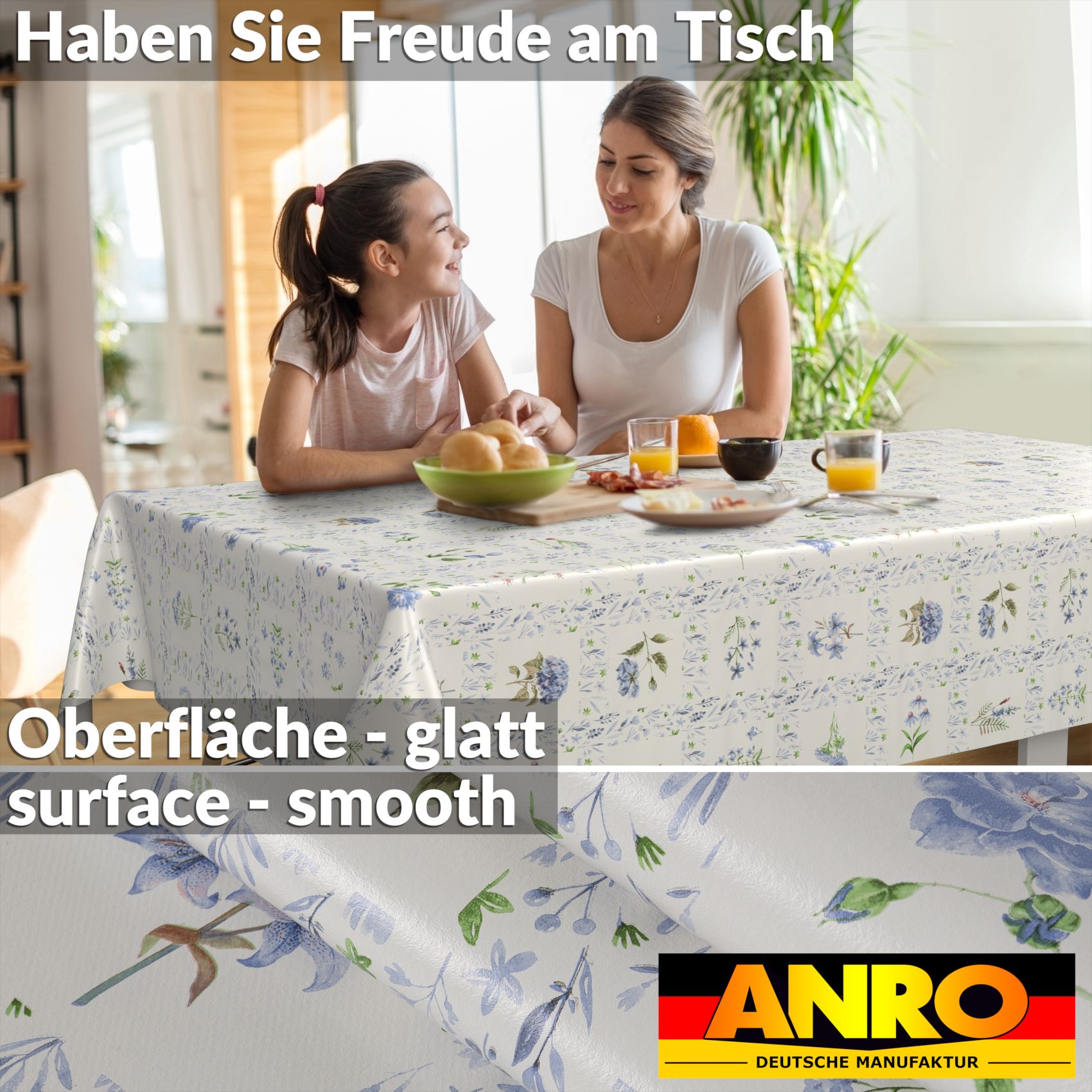 Wachstischdecke Wachstuch Tischdecke Wachstuch Meterware Tischdecke abwaschbar Gartentischdecke Blumenkaro Blau