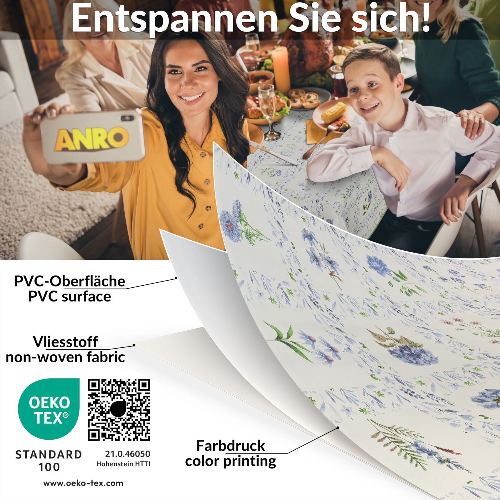 Wachstischdecke Wachstuch Tischdecke Wachstuch Meterware Tischdecke abwaschbar Gartentischdecke Blumenkaro Blau