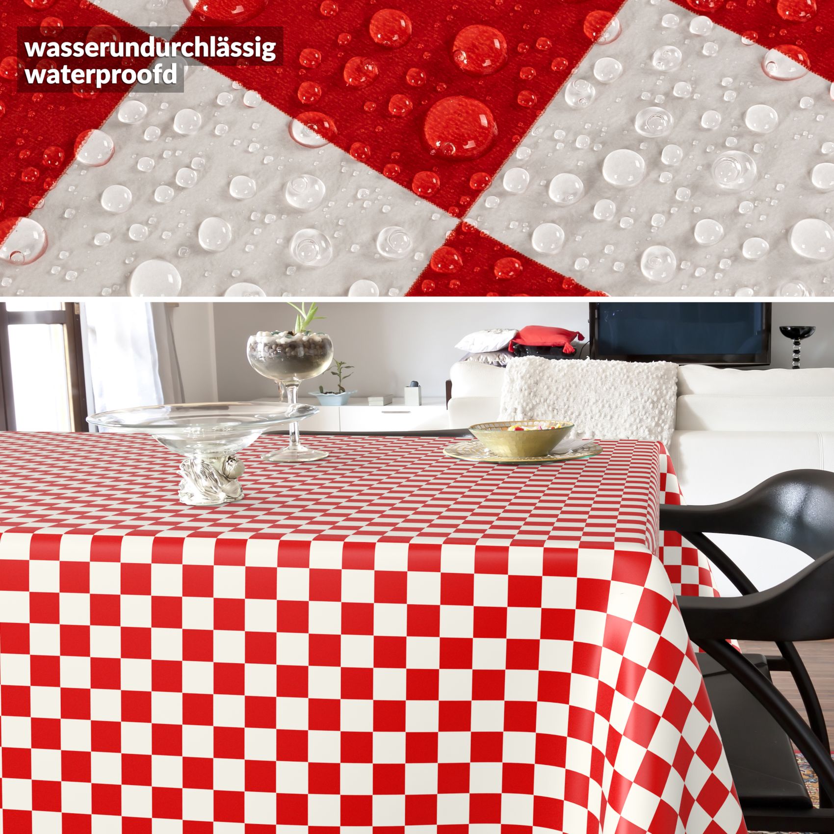 E47610E_SQ_40 Wachstischdecke Wachstuch Tischdecke Wachstuch Meterware Tischdecke abwaschbar Gartentischdecke Karo Rot