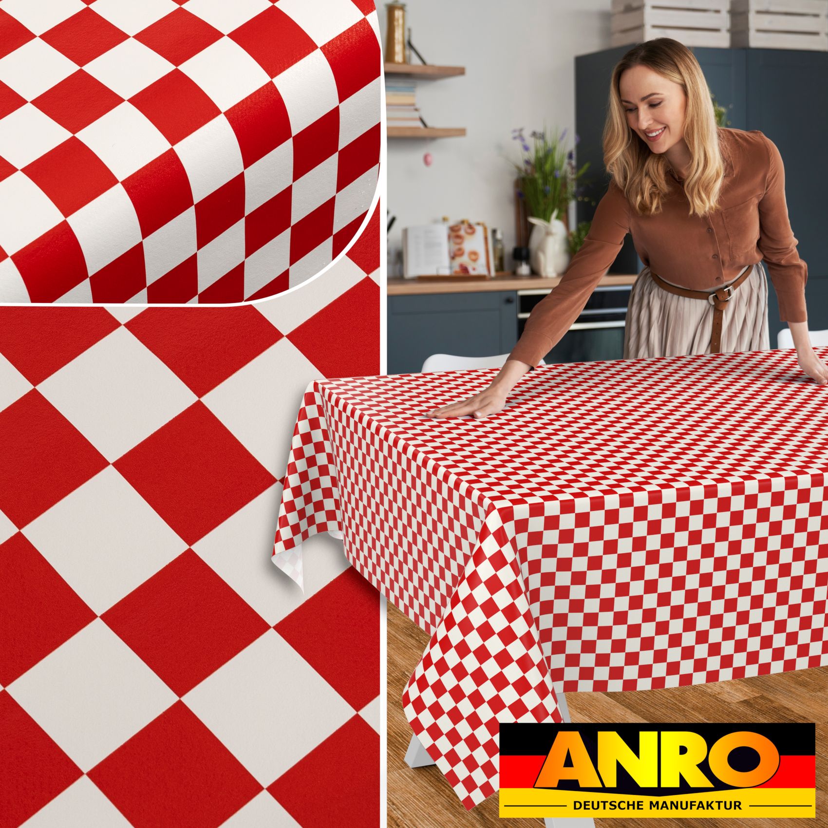 E47610E_SQ_50 Wachstischdecke Wachstuch Tischdecke Wachstuch Meterware Tischdecke abwaschbar Gartentischdecke Karo Rot