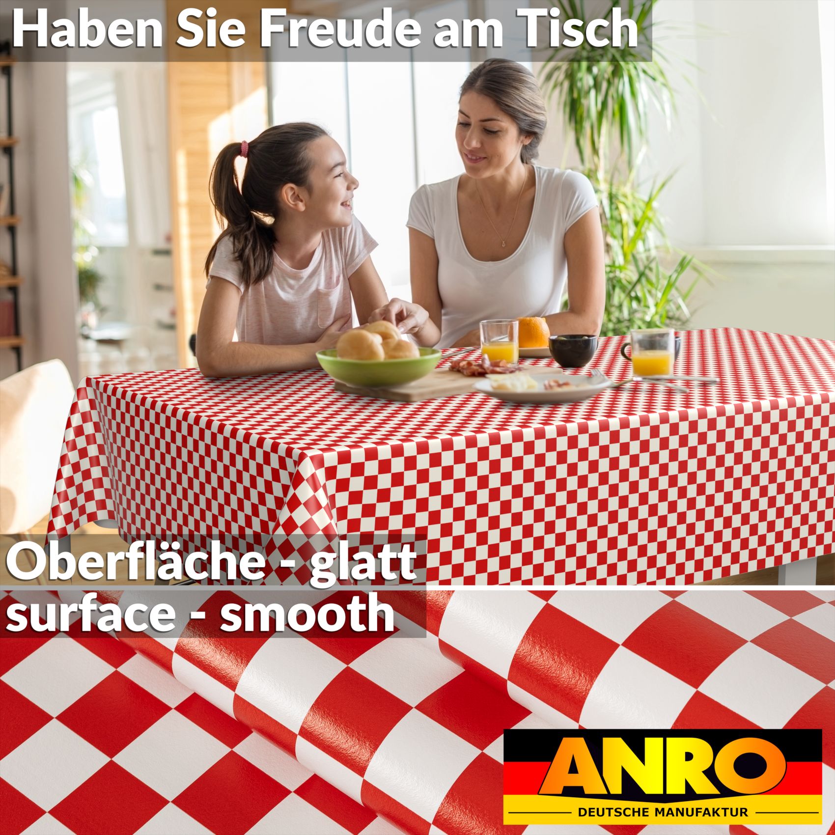 E47610E_SQ_90 Wachstischdecke Wachstuch Tischdecke Wachstuch Meterware Tischdecke abwaschbar Gartentischdecke Karo Rot