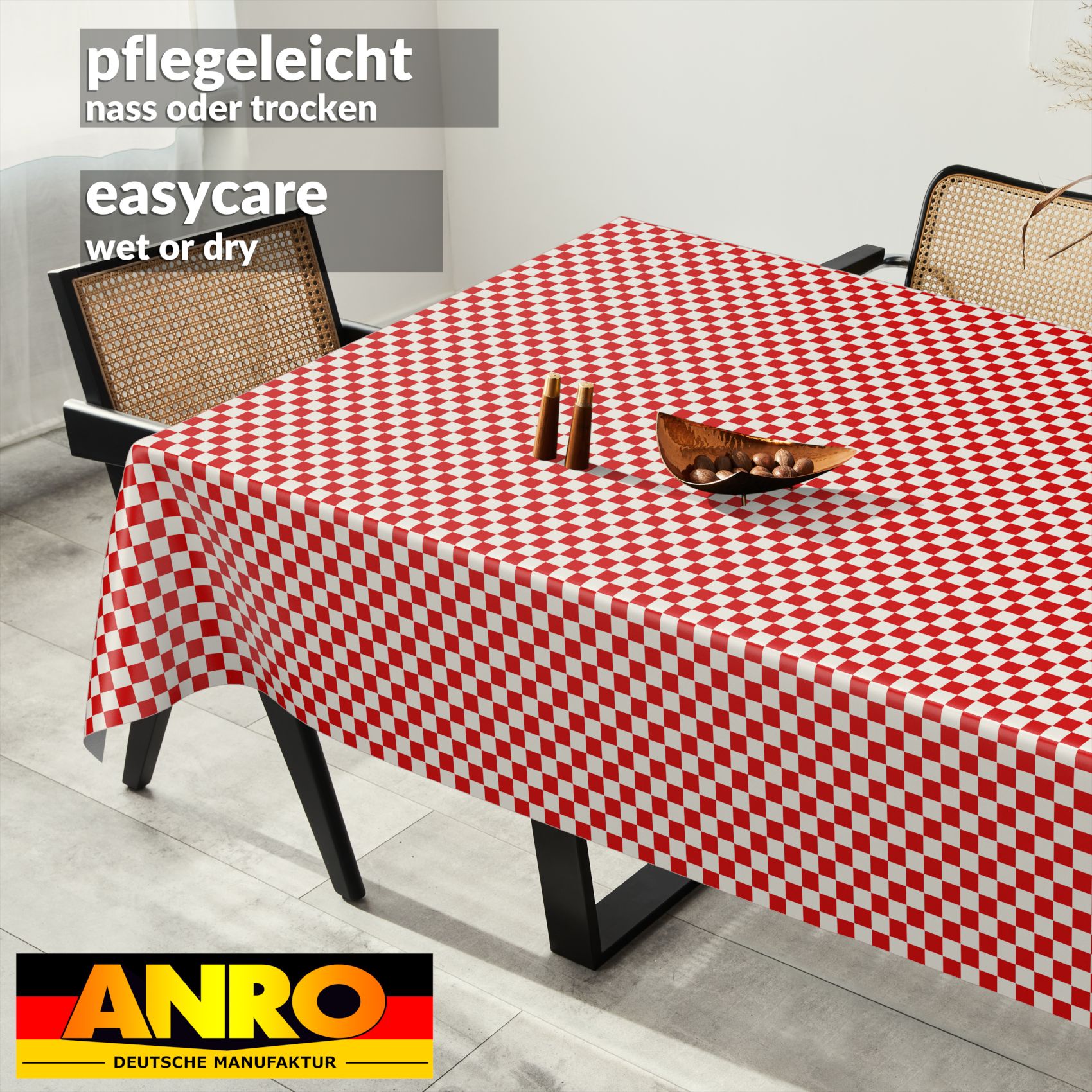 E47610E_SQ_91 Wachstischdecke Wachstuch Tischdecke Wachstuch Meterware Tischdecke abwaschbar Gartentischdecke Karo Rot