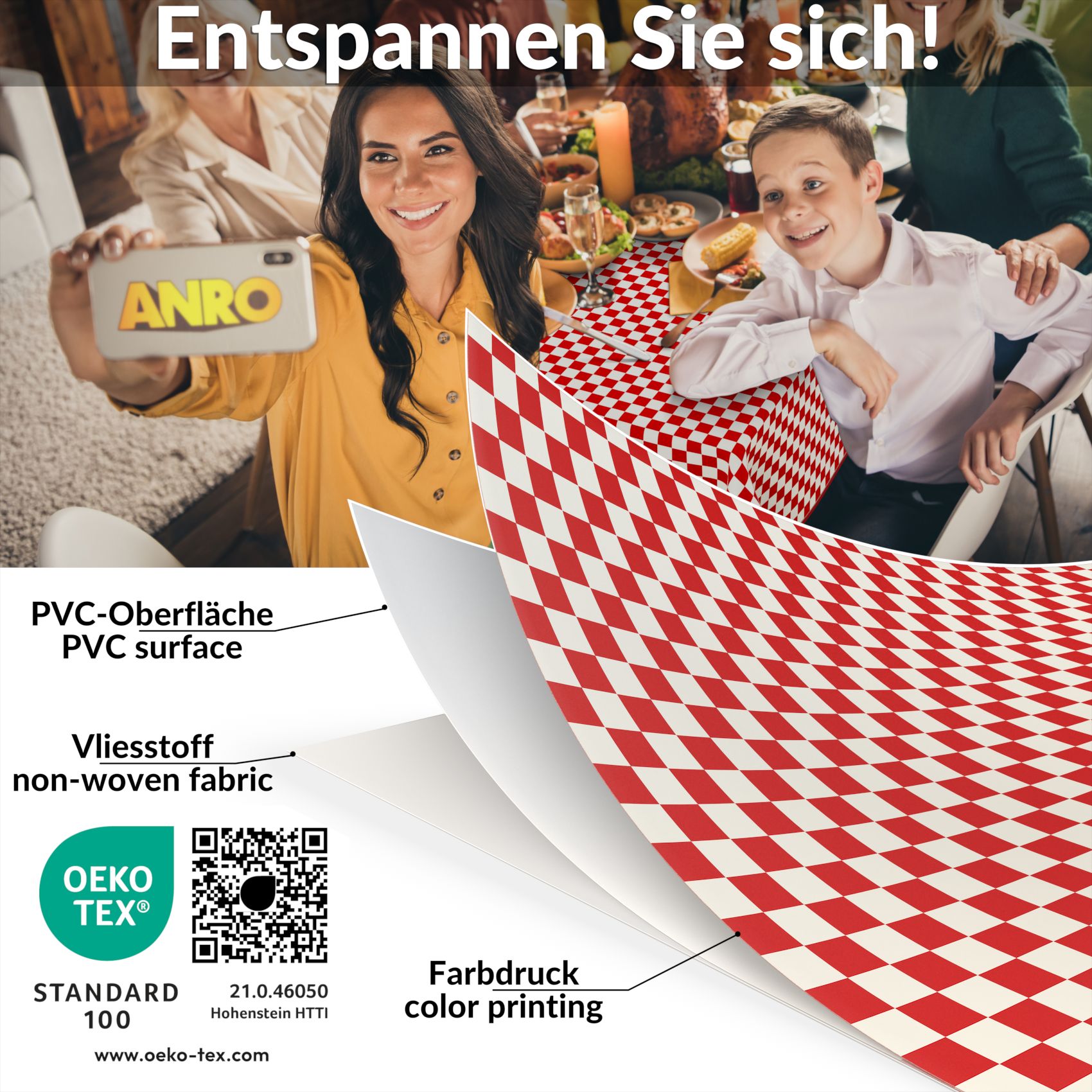 E47610E_80 Wachstischdecke Wachstuch Tischdecke Wachstuch Meterware Tischdecke abwaschbar Gartentischdecke Karo Rot