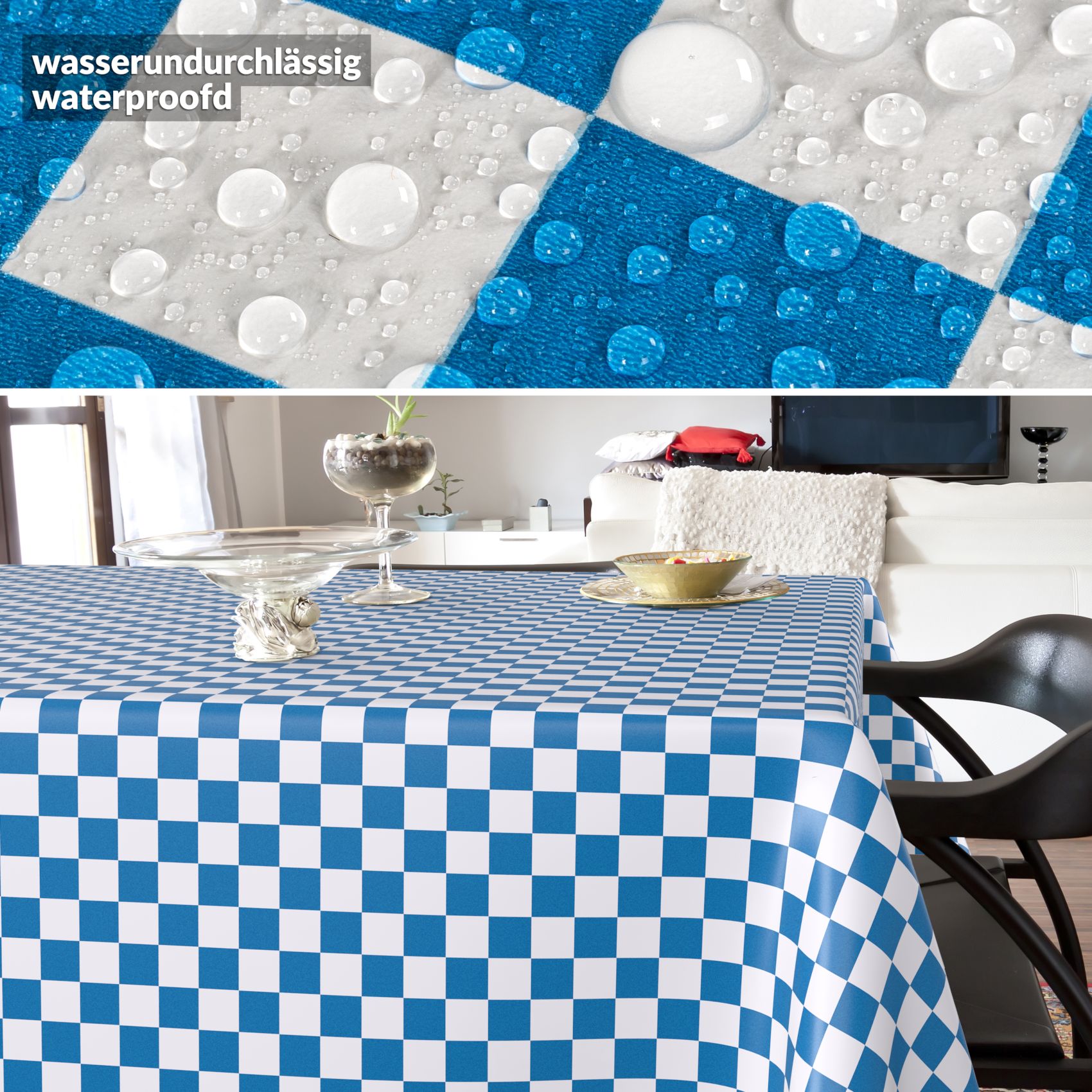 Wachstischdecke Wachstuch Tischdecke Wachstuch Meterware Tischdecke abwaschbar Gartentischdecke Karo Blau