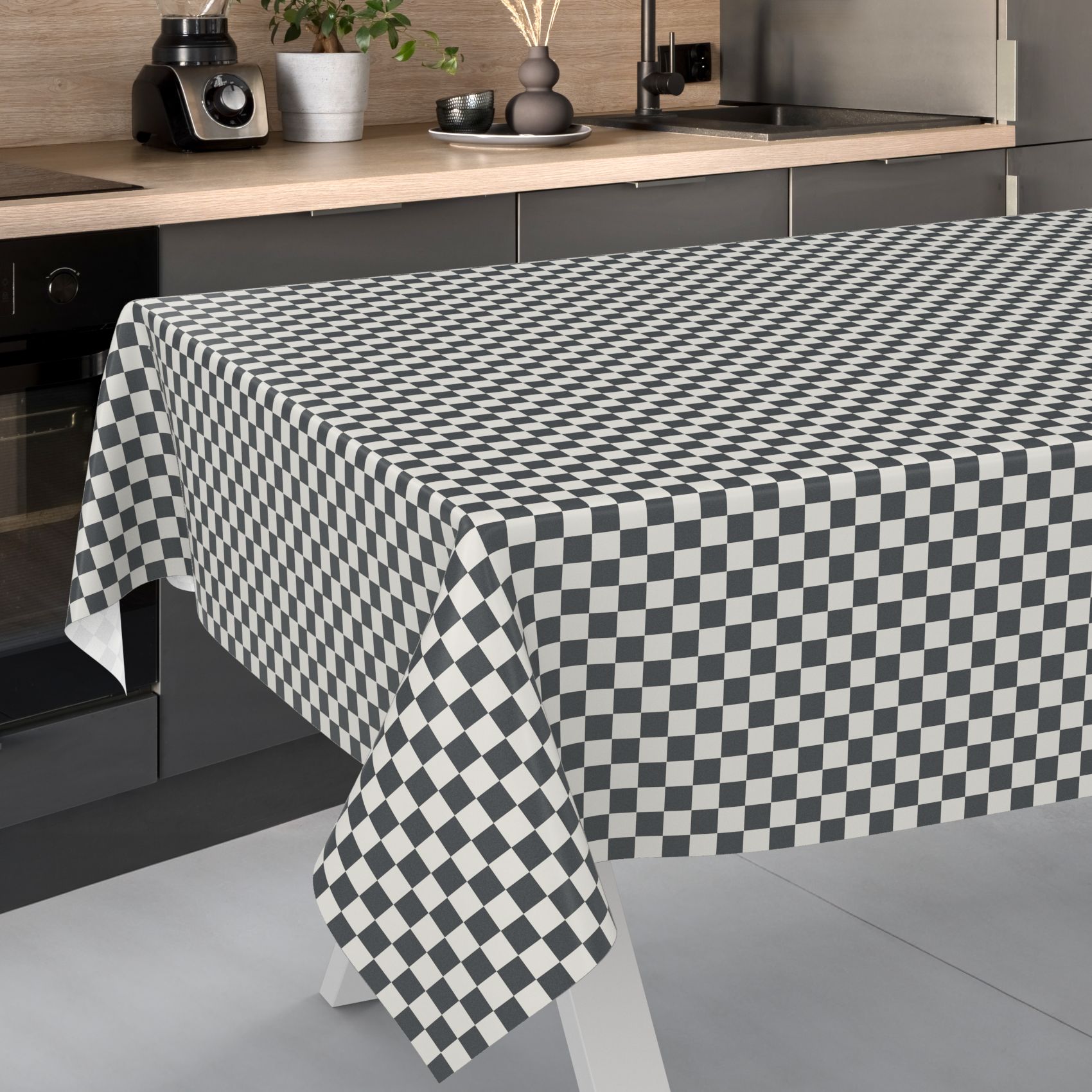 E47650E_SQ_13 Wachstischdecke Wachstuch Tischdecke Wachstuch Meterware Tischdecke abwaschbar Gartentischdecke Karo Grau