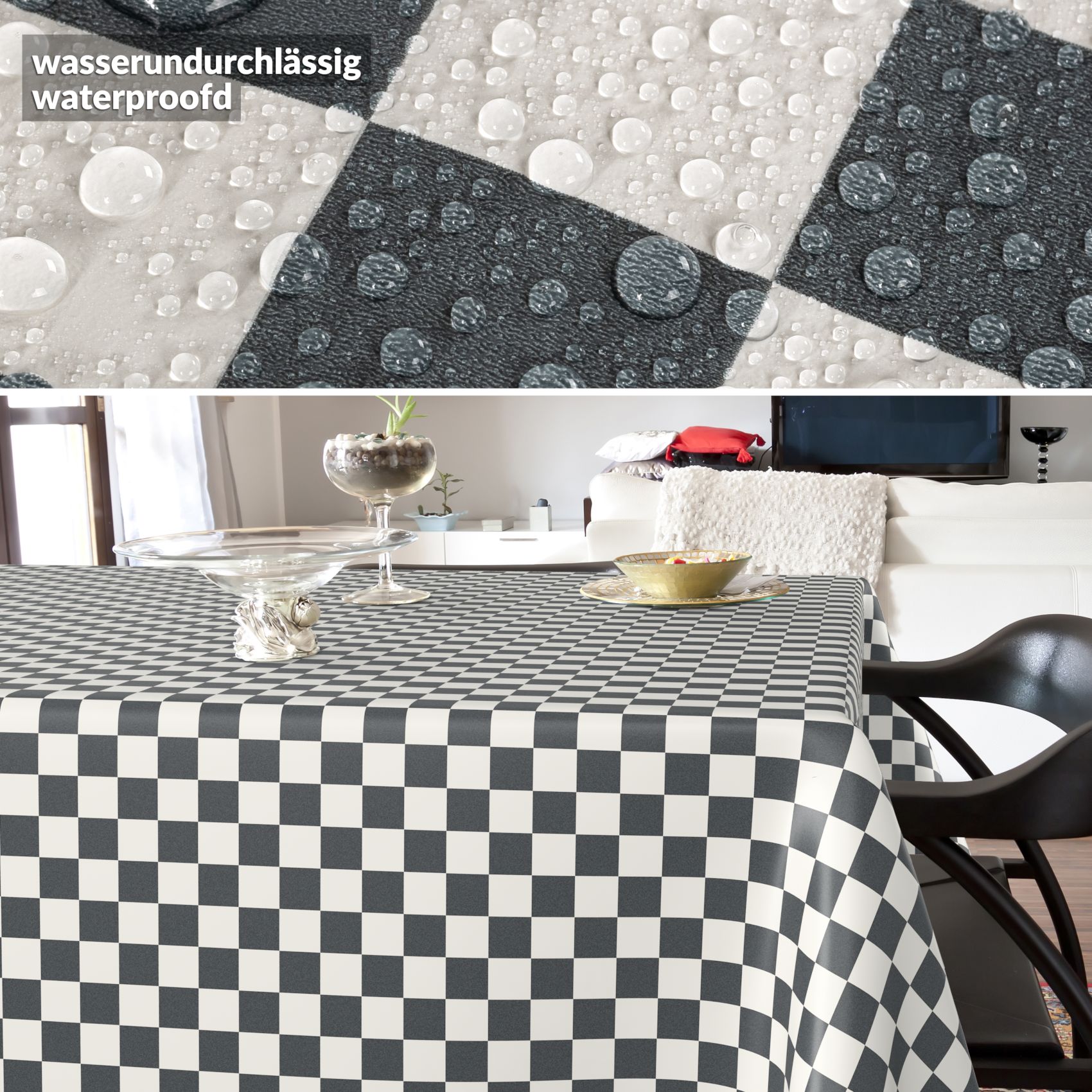 E47650E_SQ_40 Wachstischdecke Wachstuch Tischdecke Wachstuch Meterware Tischdecke abwaschbar Gartentischdecke Karo Grau