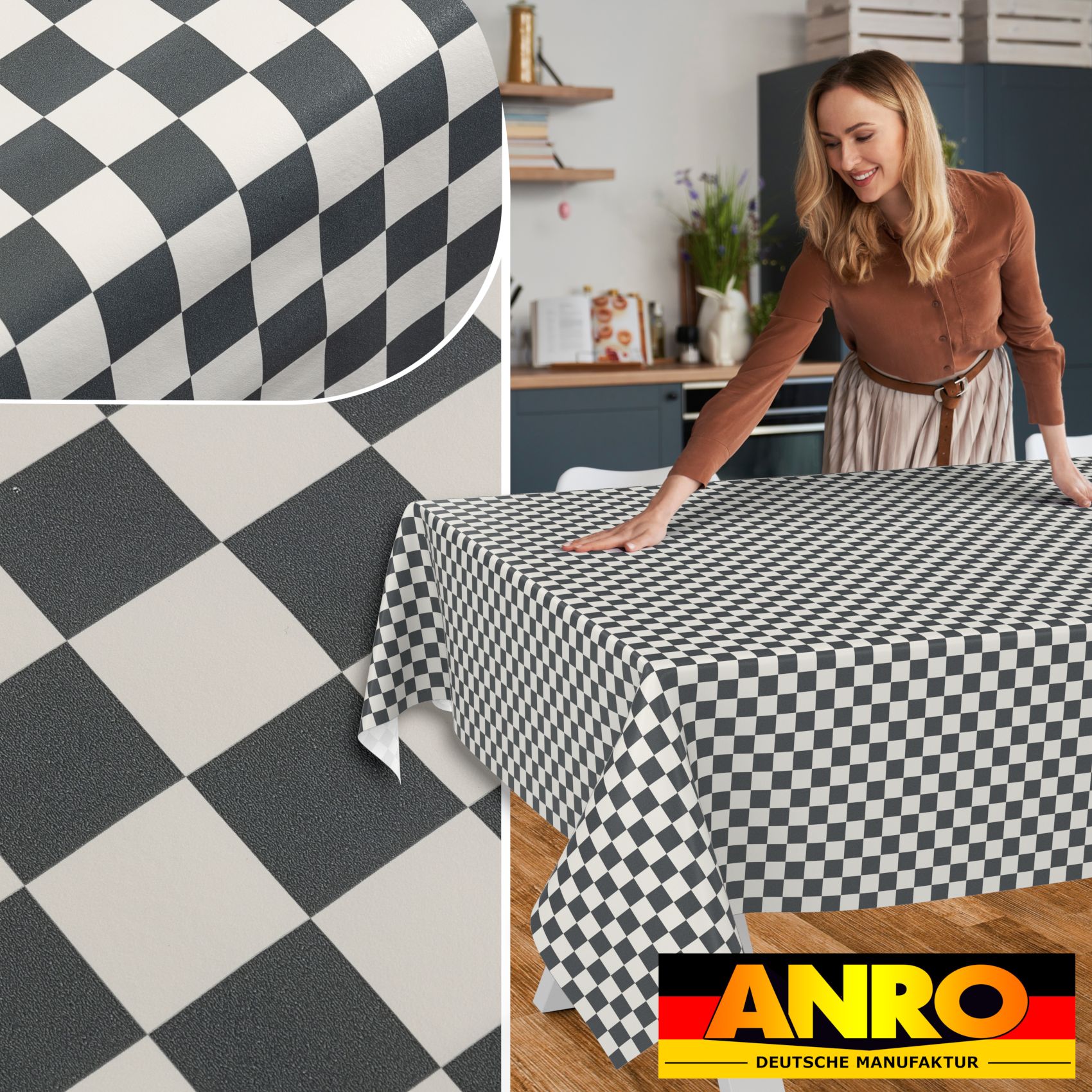 E47650E_SQ_50 Wachstischdecke Wachstuch Tischdecke Wachstuch Meterware Tischdecke abwaschbar Gartentischdecke Karo Grau