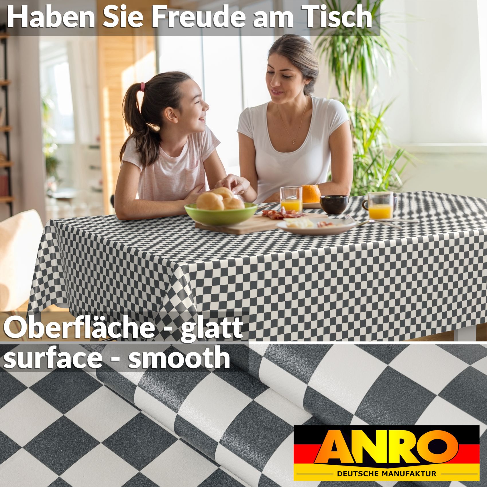 E47650E_SQ_90 Wachstischdecke Wachstuch Tischdecke Wachstuch Meterware Tischdecke abwaschbar Gartentischdecke Karo Grau