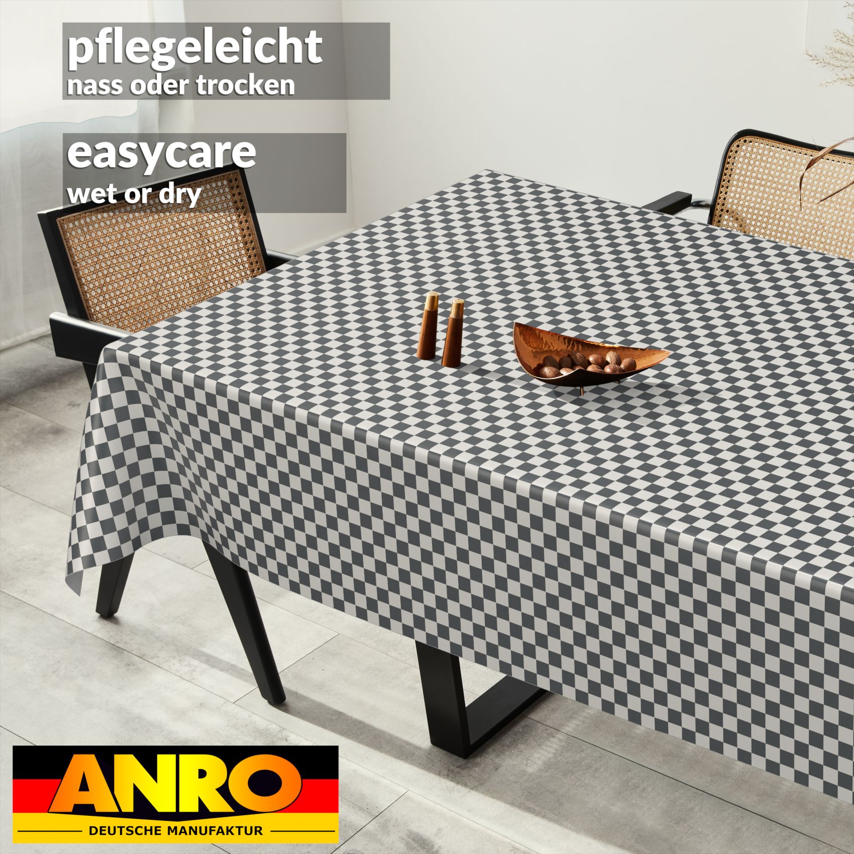 E47650E_SQ_91 Wachstischdecke Wachstuch Tischdecke Wachstuch Meterware Tischdecke abwaschbar Gartentischdecke Karo Grau