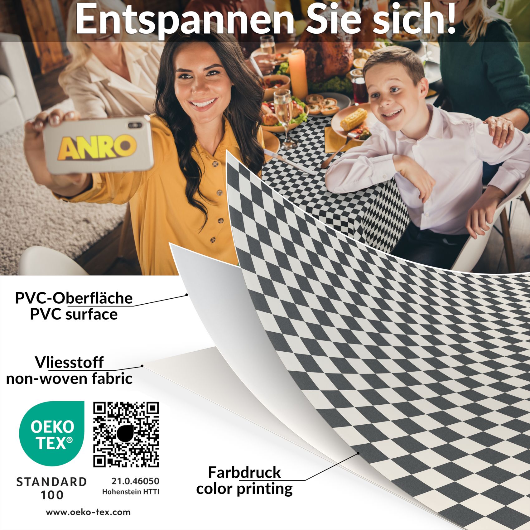 E47650E_80 Wachstischdecke Wachstuch Tischdecke Wachstuch Meterware Tischdecke abwaschbar Gartentischdecke Karo Grau