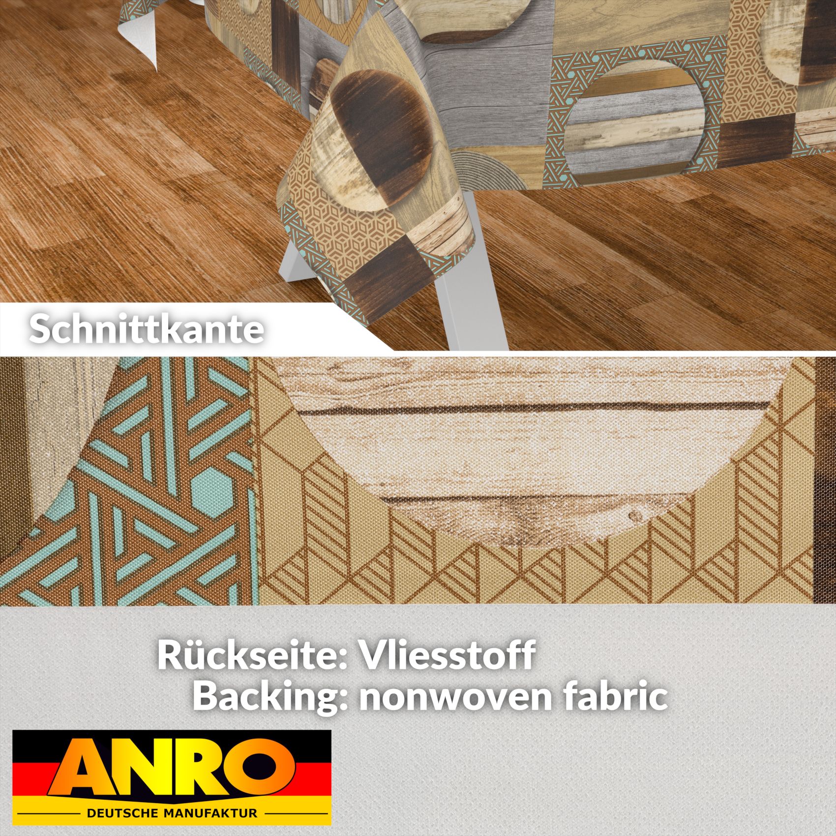 E47810E_SQ_30 Wachstischdecke Wachstuch Tischdecke Wachstuch Meterware Tischdecke abwaschbar Gartentischdecke Holz Patchwork Braun