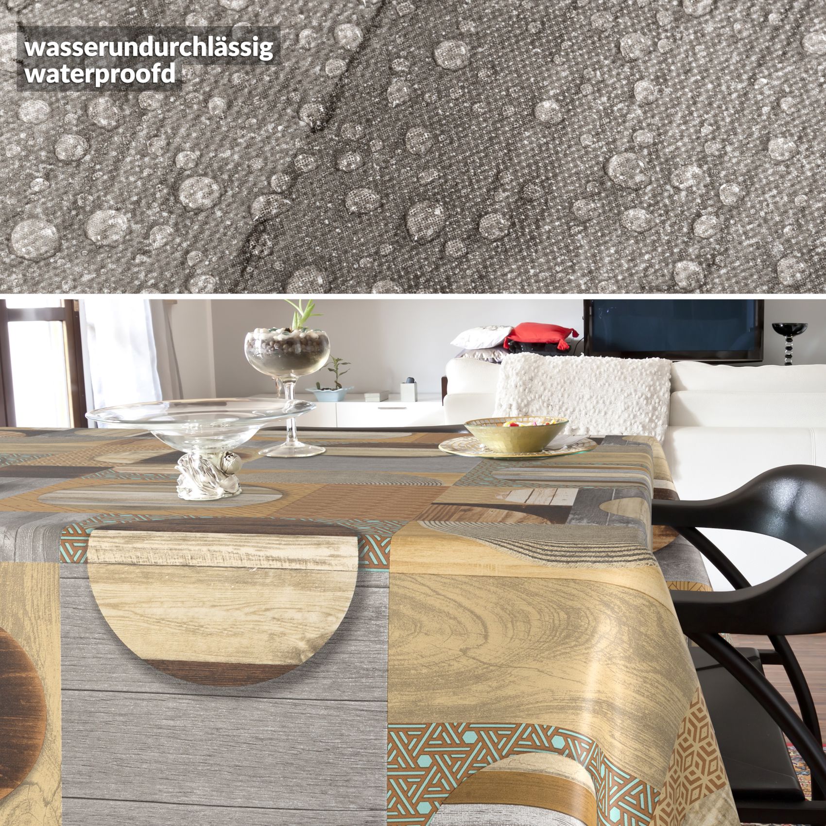 E47810E_SQ_40 Wachstischdecke Wachstuch Tischdecke Wachstuch Meterware Tischdecke abwaschbar Gartentischdecke Holz Patchwork Braun