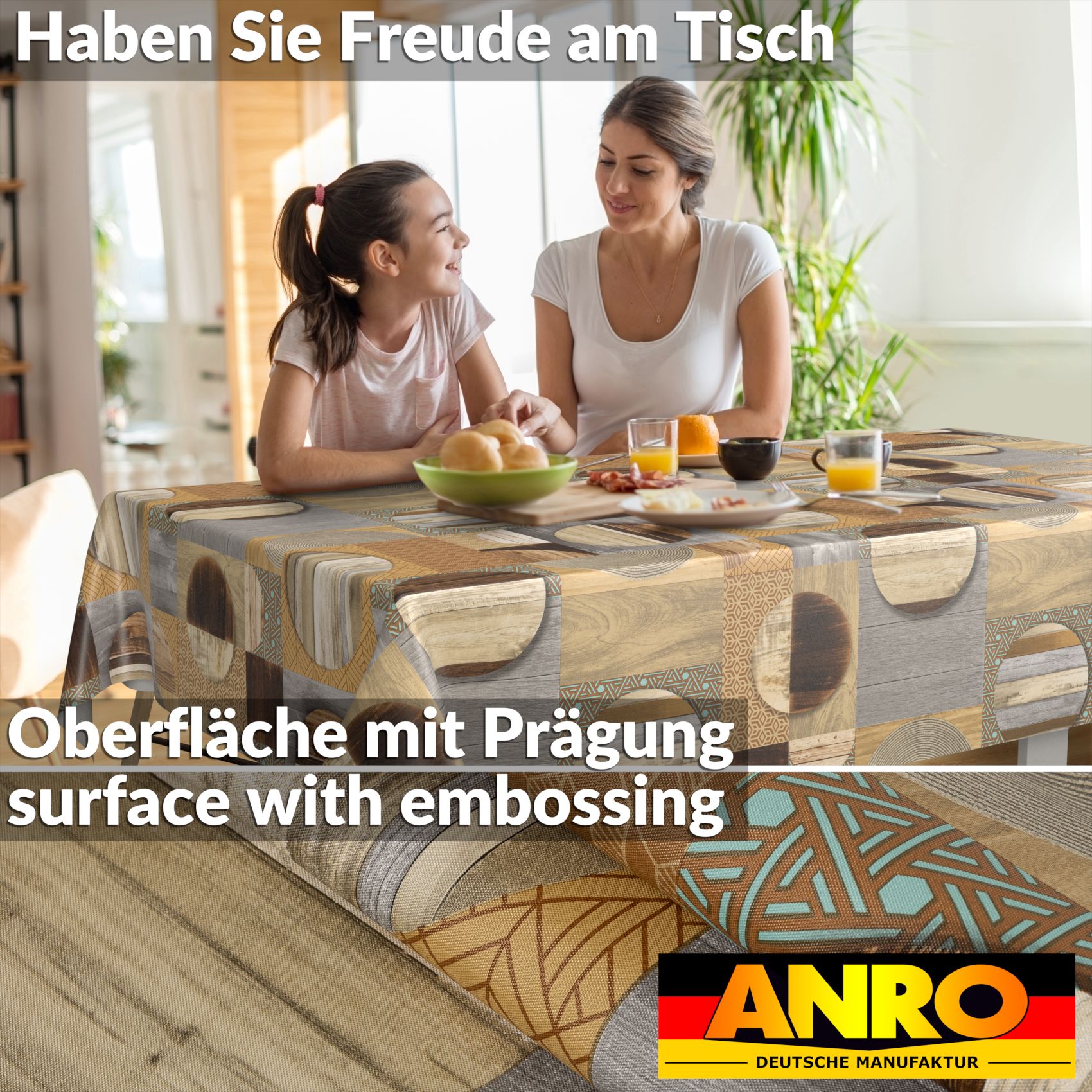 E47810E_SQ_90 Wachstischdecke Wachstuch Tischdecke Wachstuch Meterware Tischdecke abwaschbar Gartentischdecke Holz Patchwork Braun