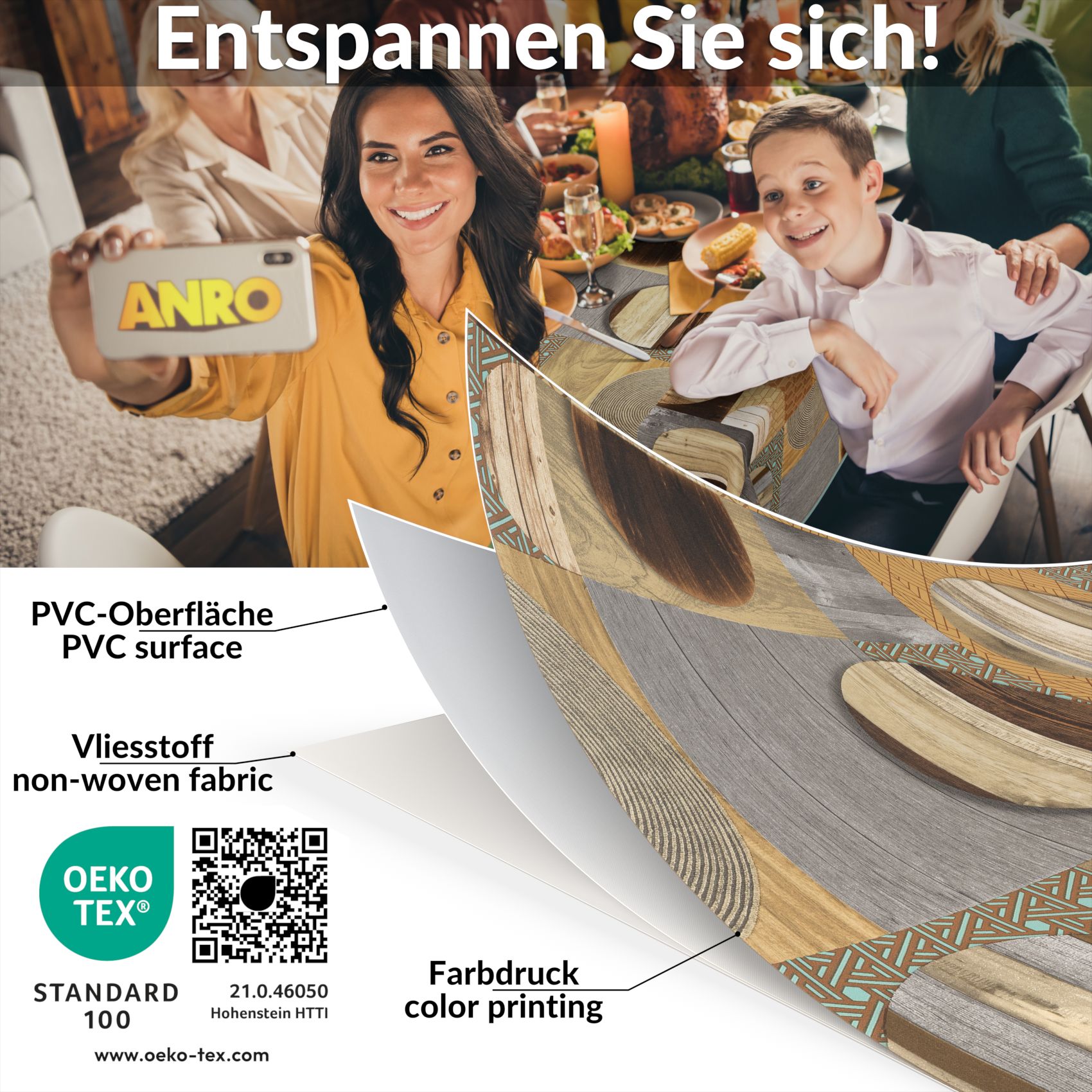 E47810E_80 Wachstischdecke Wachstuch Tischdecke Wachstuch Meterware Tischdecke abwaschbar Gartentischdecke Holz Patchwork Braun