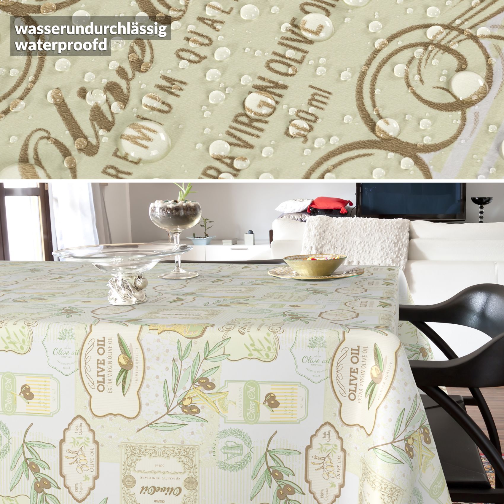 E45210E_SQ_40 Wachstischdecke Wachstuch Tischdecke Wachstuch Meterware Tischdecke abwaschbar Gartentischdecke Oliven